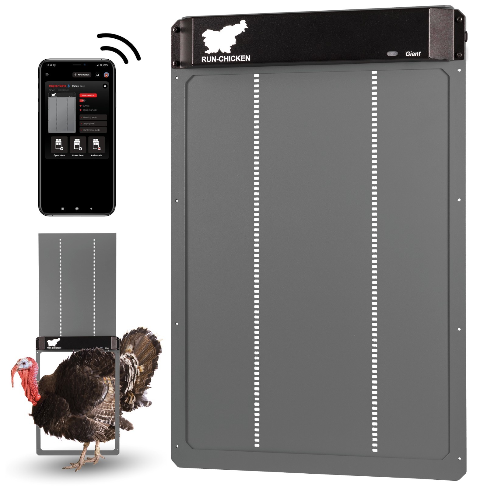 RUN-CHICKEN door - Automatic Turkey Poultry Coop Door App Control (Gray) Gant