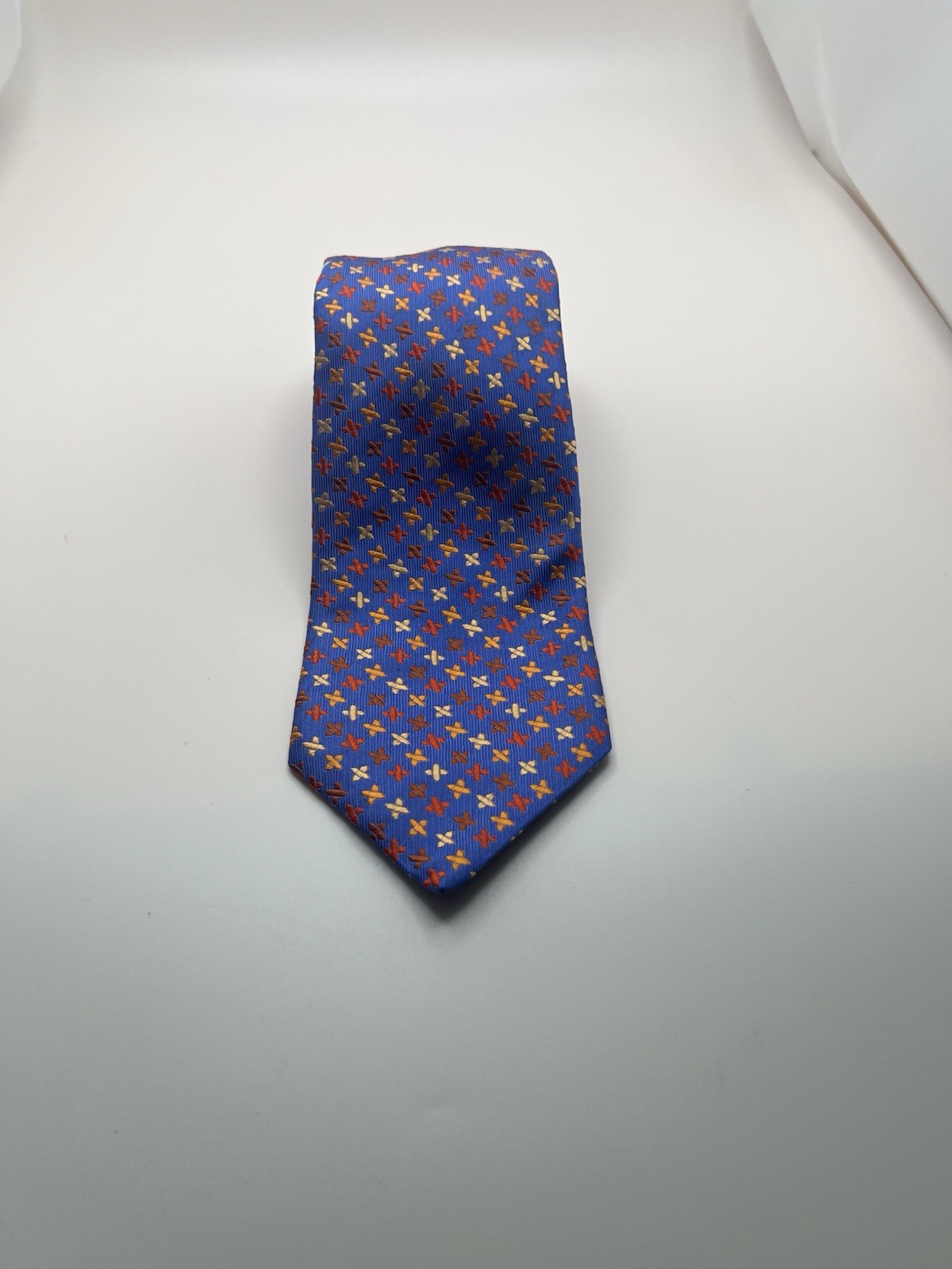 Holland & Sherry London 1836 Mens Blue Silk Geometric Cross Pattern Silk Tie