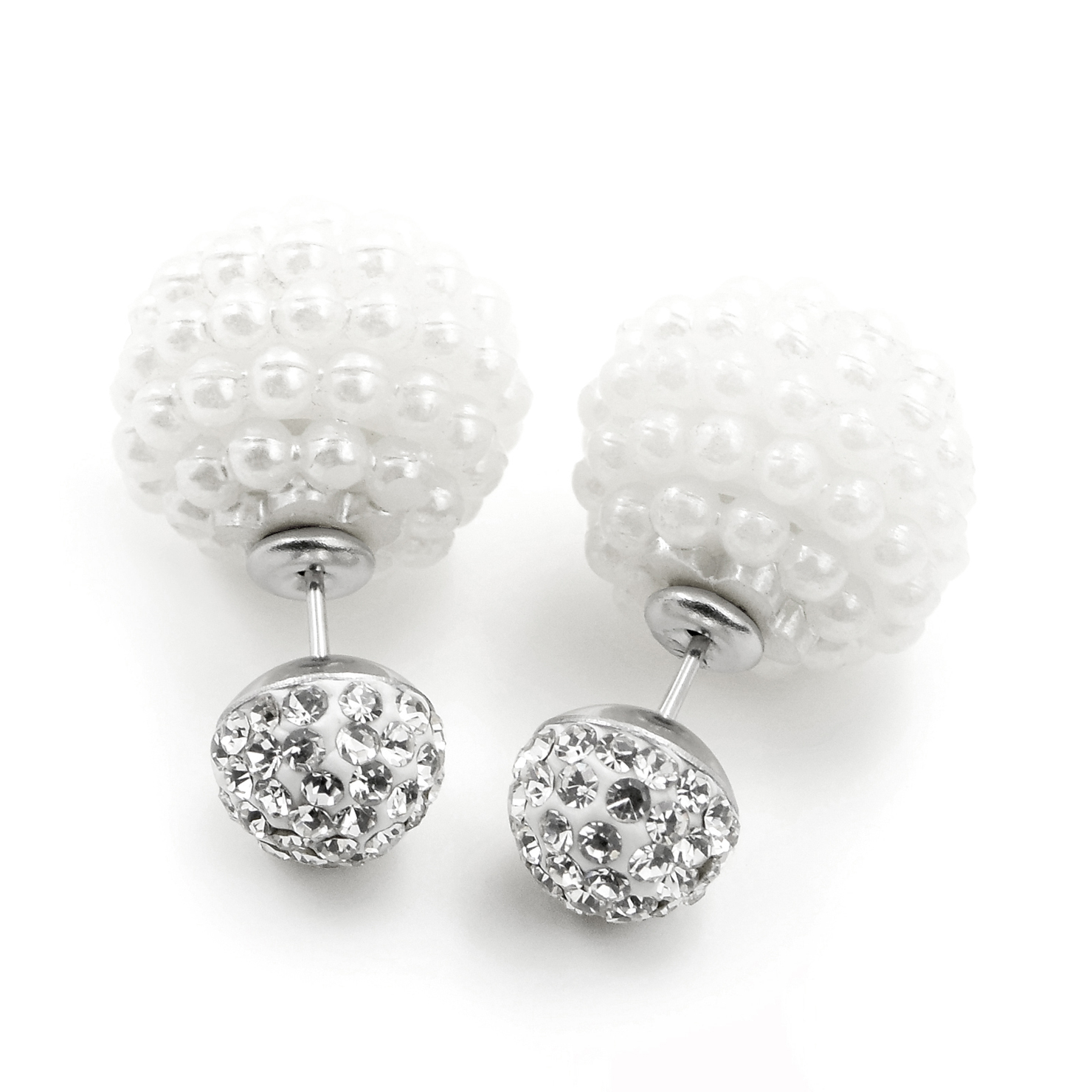 PAIR Stainless Steel Double Sided Ball Ear Studs Pearl Ball Womens Earrings
