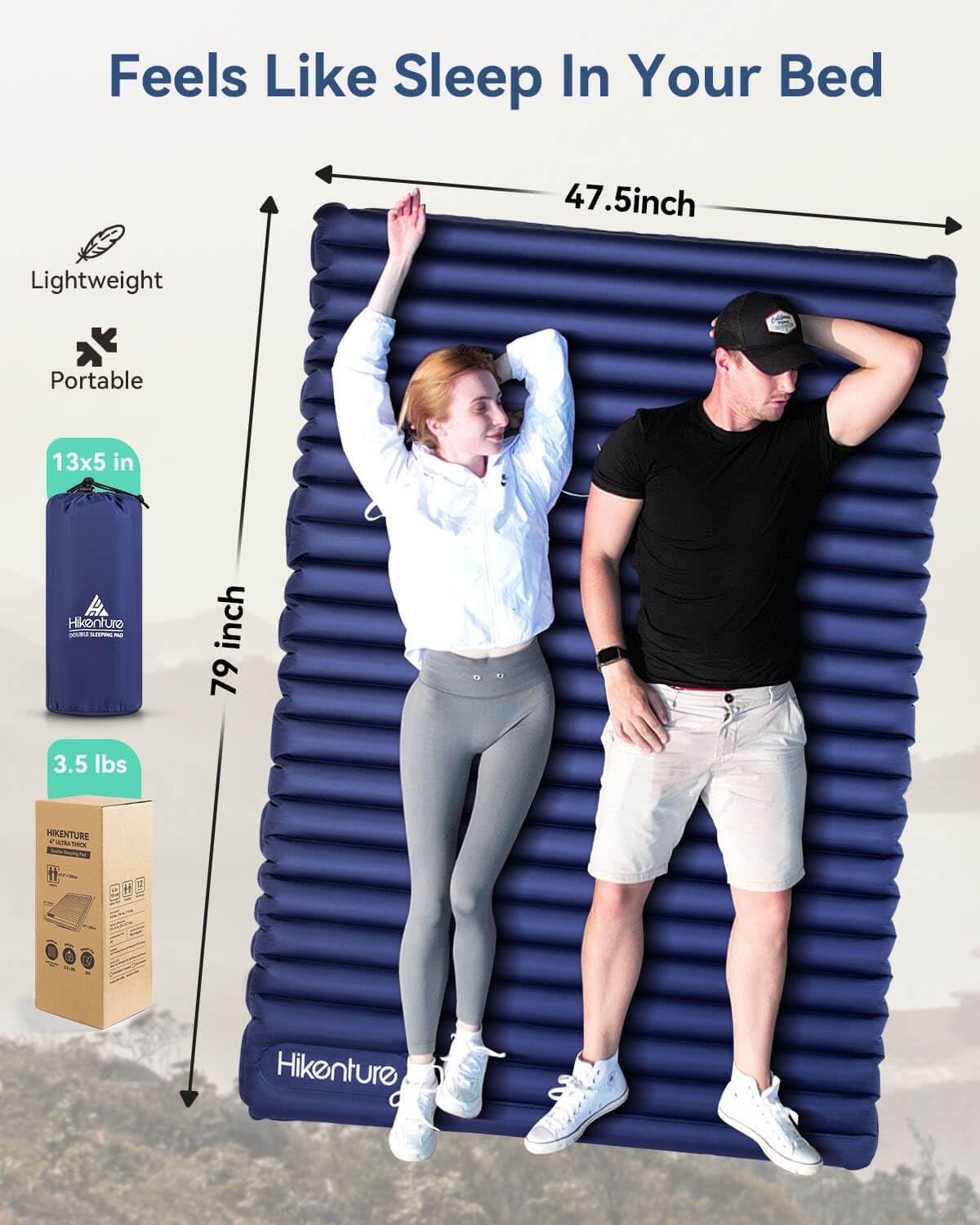 Double Sleeping Pad for Camping, Ultralight 4" Extra-Thick Camping Mattress 2...