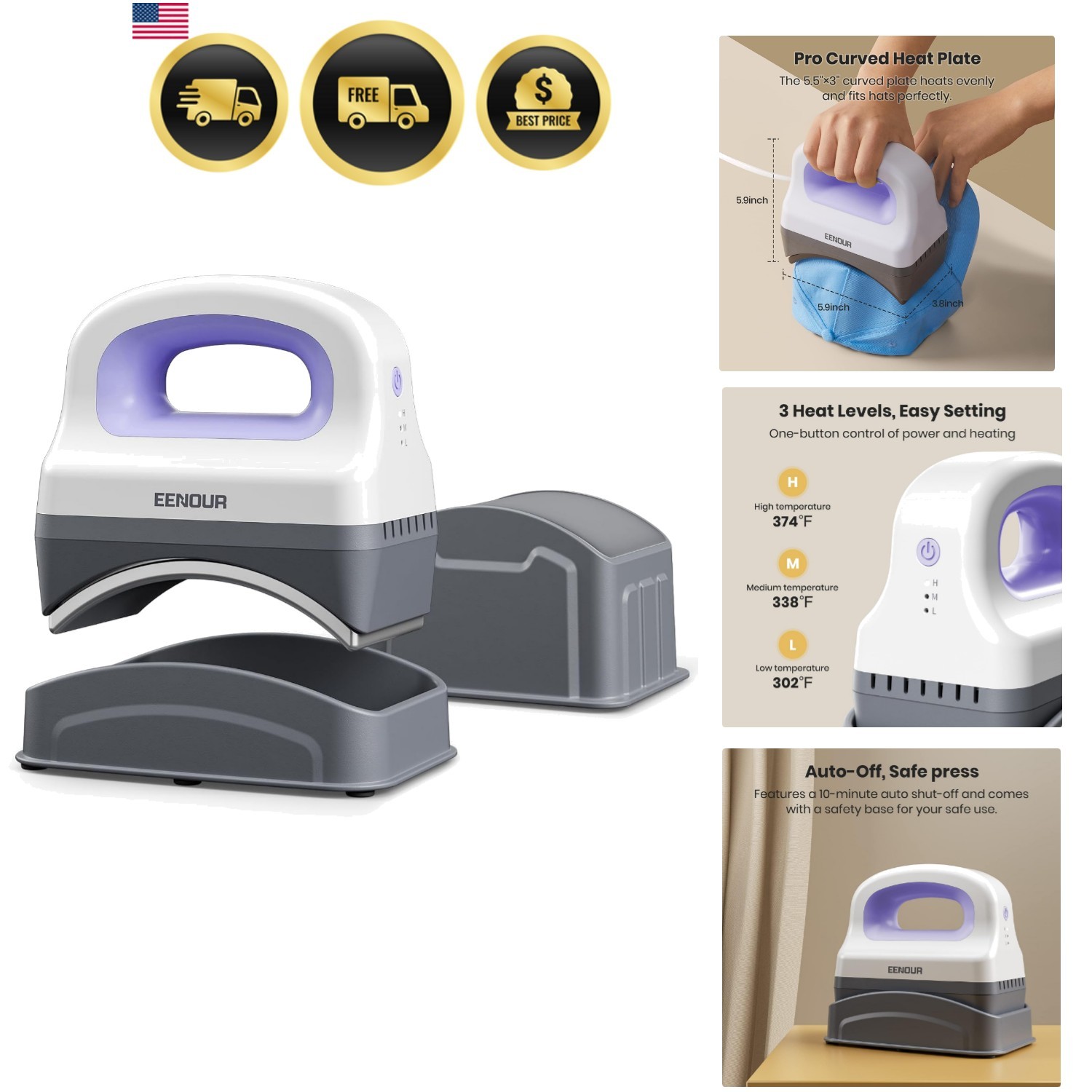Hat Press Machine, Mini Heat Press for Caps with 3 Heating Levels & Auto-Off,...