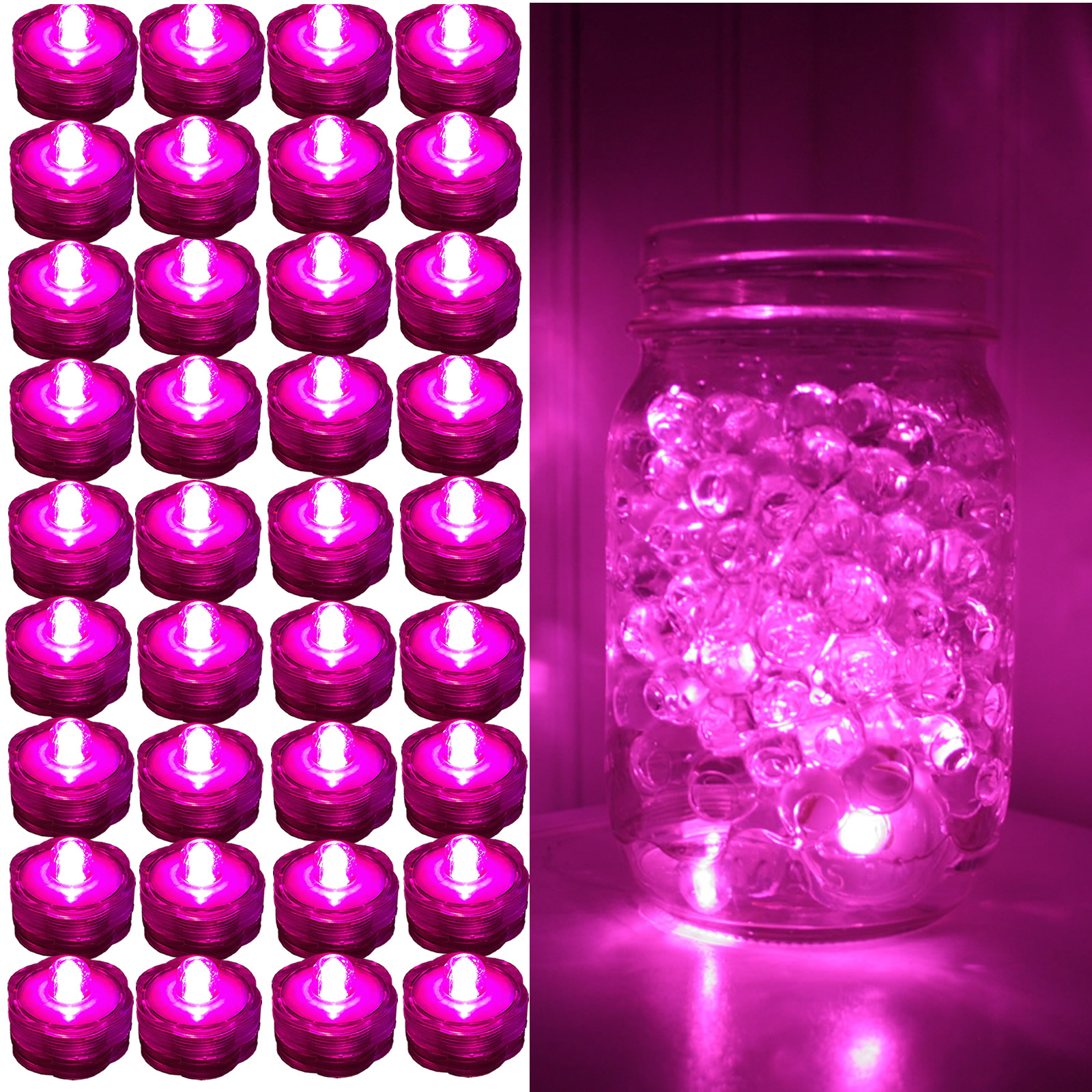 36 Pack PINK Submersible Waterproof Underwater Battery LED Tea Light~Wedding