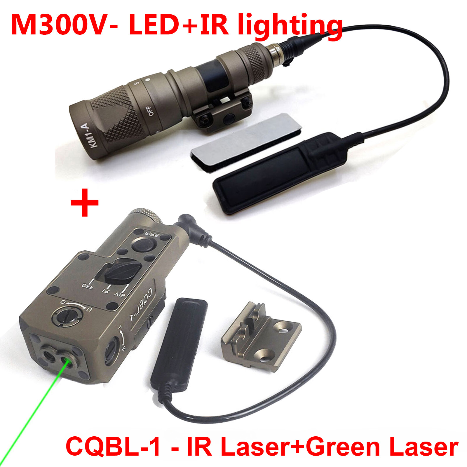 Metal CQBL-1 Laser Sight IR Green Laser Aiming Indicator + M300V IR illuminator