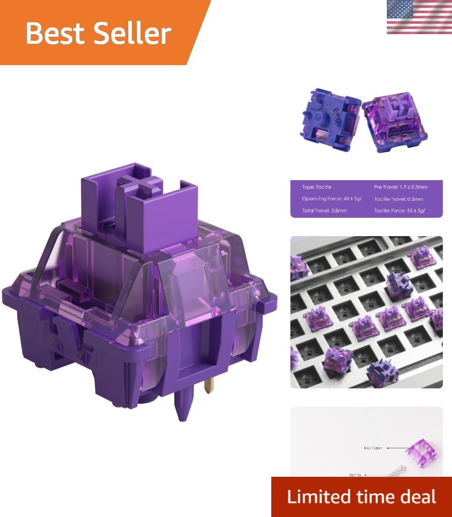 Durable V3 Lavender Mechanical Keyboard Switches - Tactile & Pre-Lubed (45 Pack)