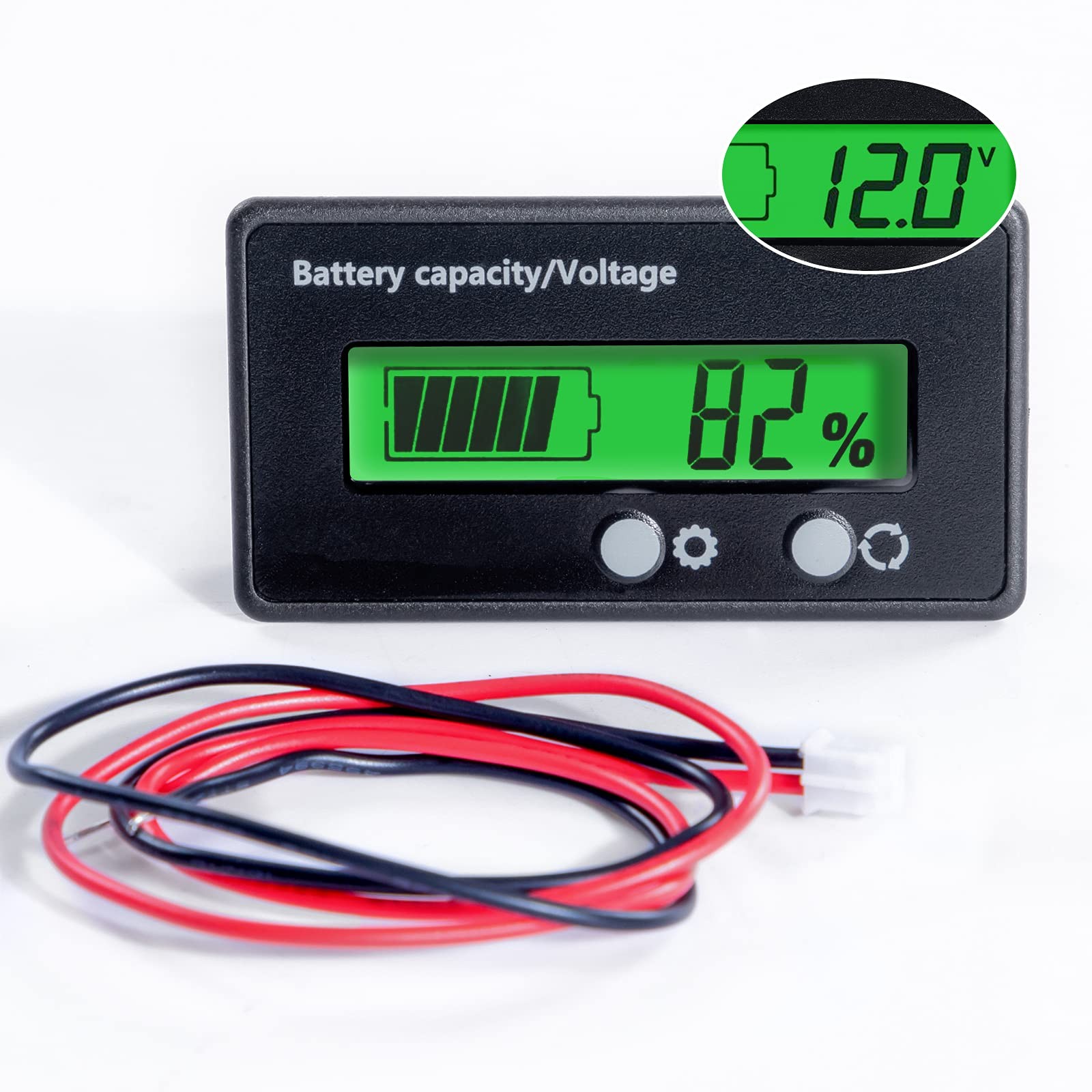 12V 24V 48V Battery Capacity Indicator LCD Display Digital Voltmeter Gauge Green