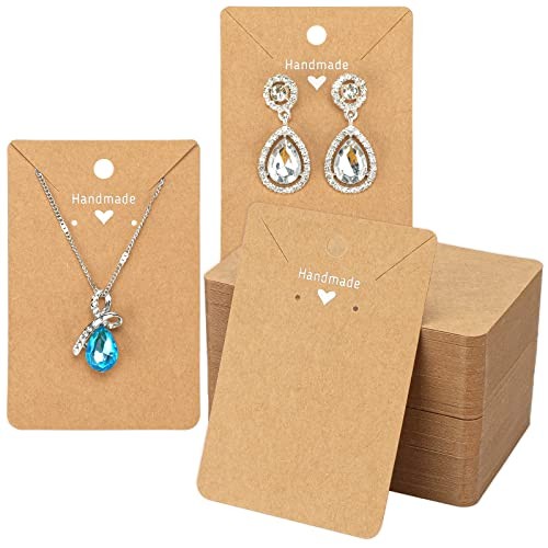 100Pcs Kraft Earring Cards Necklace Display Cards,Paper Ear Studs Brown