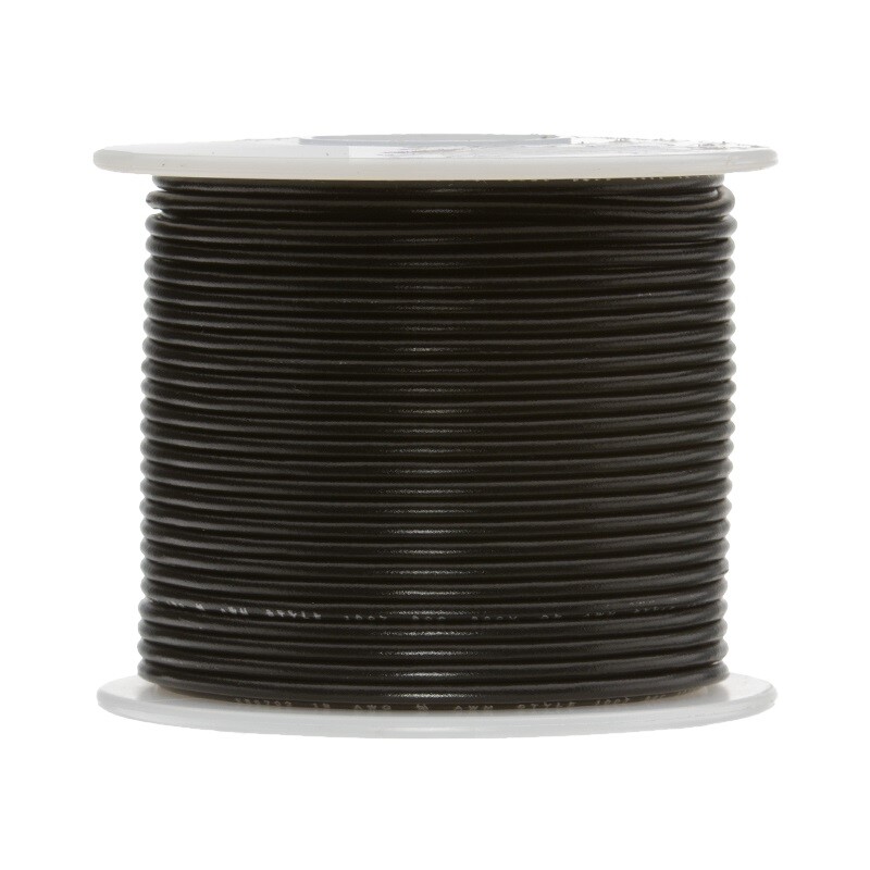 18 AWG Stranded Topcoat Hook Up Wire, Black, 100 ft, 0.108" Dia, UL1015, 600V