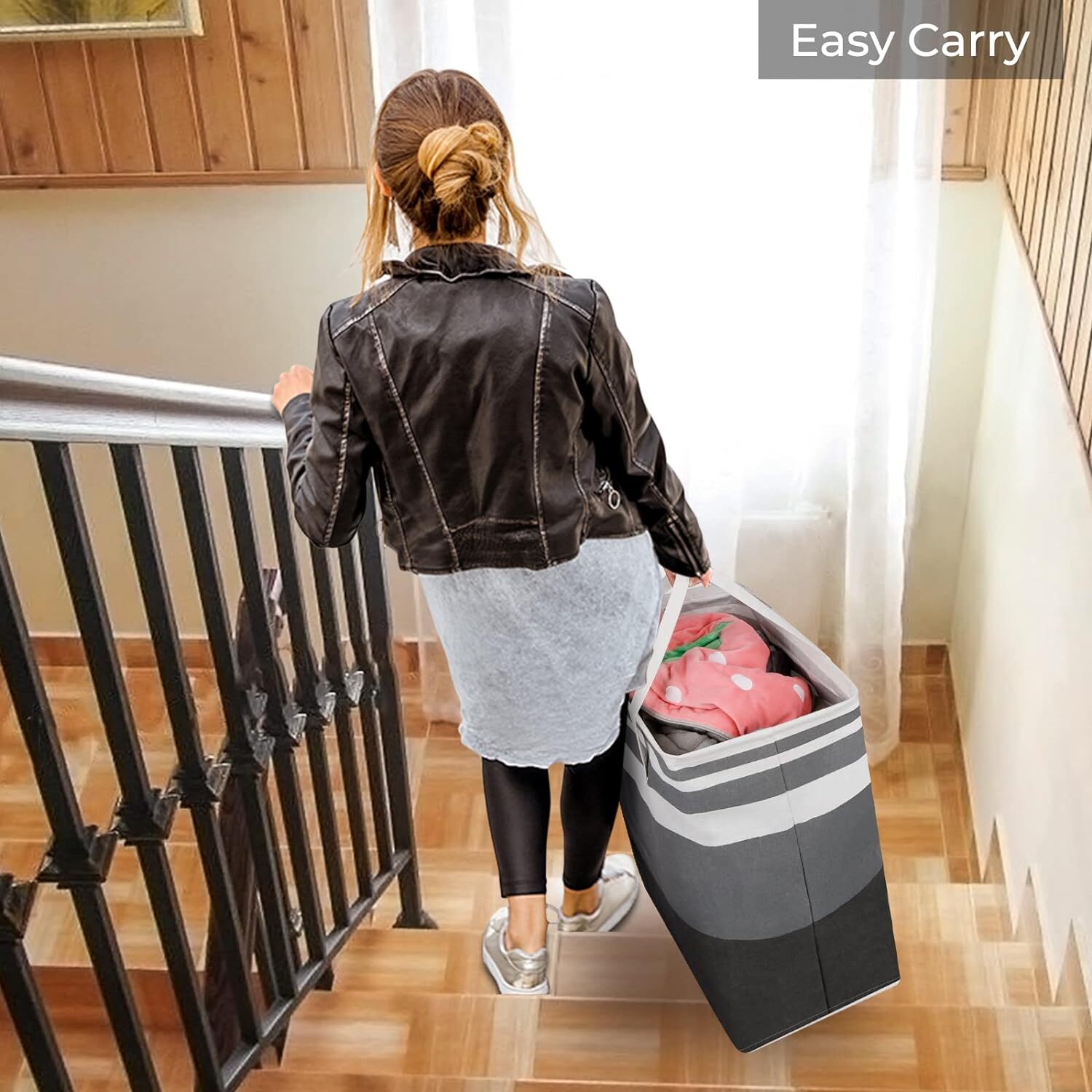HomeHacks 2-Pack Large Laundry Basket, Waterproof, 75L, Gradient Grey