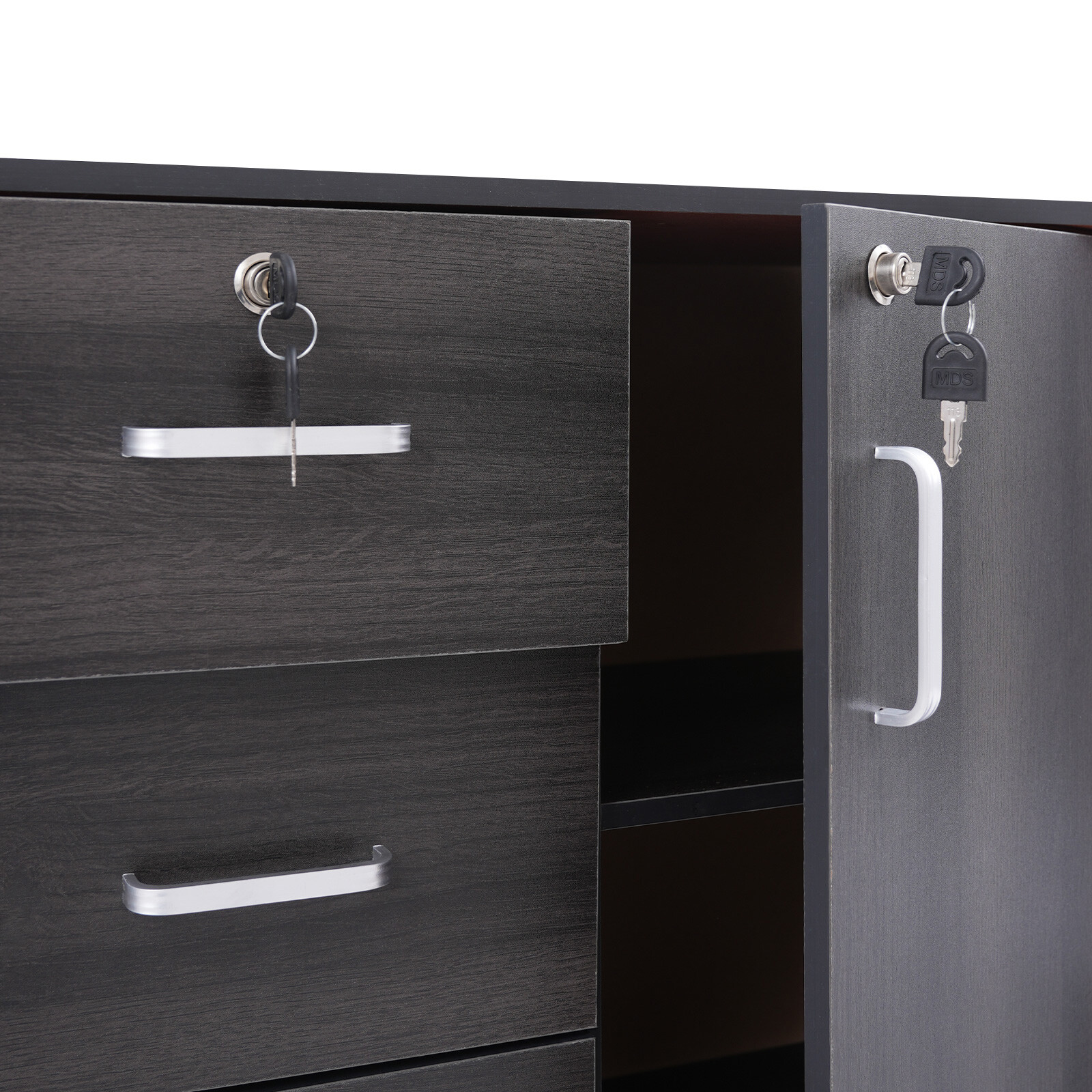 3 Drawers 2 Compartments Mobile File Cabinet Locking File Cabinet MDF 1 Cabinet