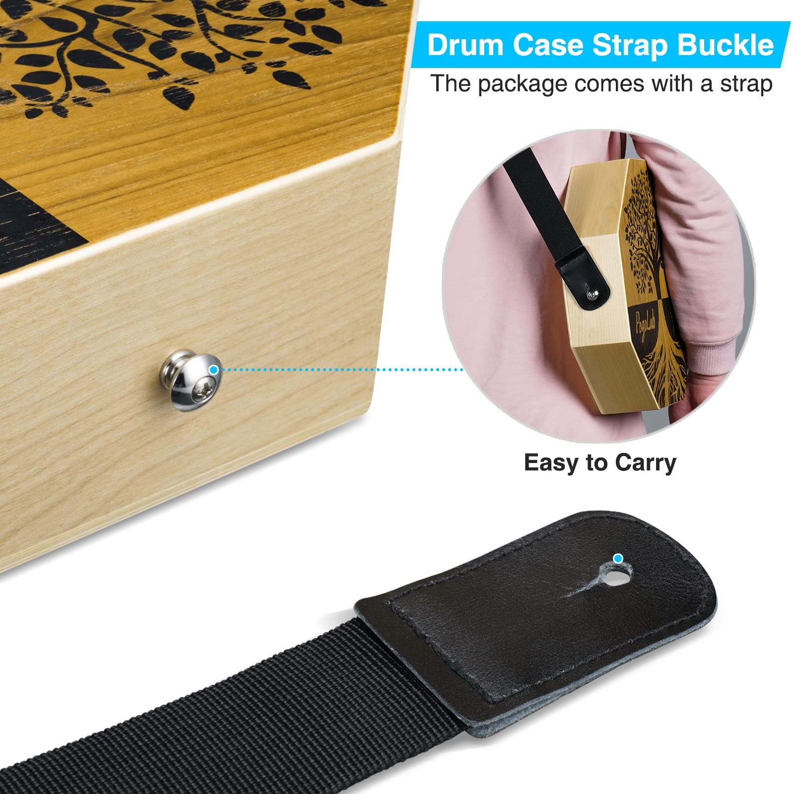 Portable TwoTone Cajon Drum with Adjustable Strap for Easy Travel