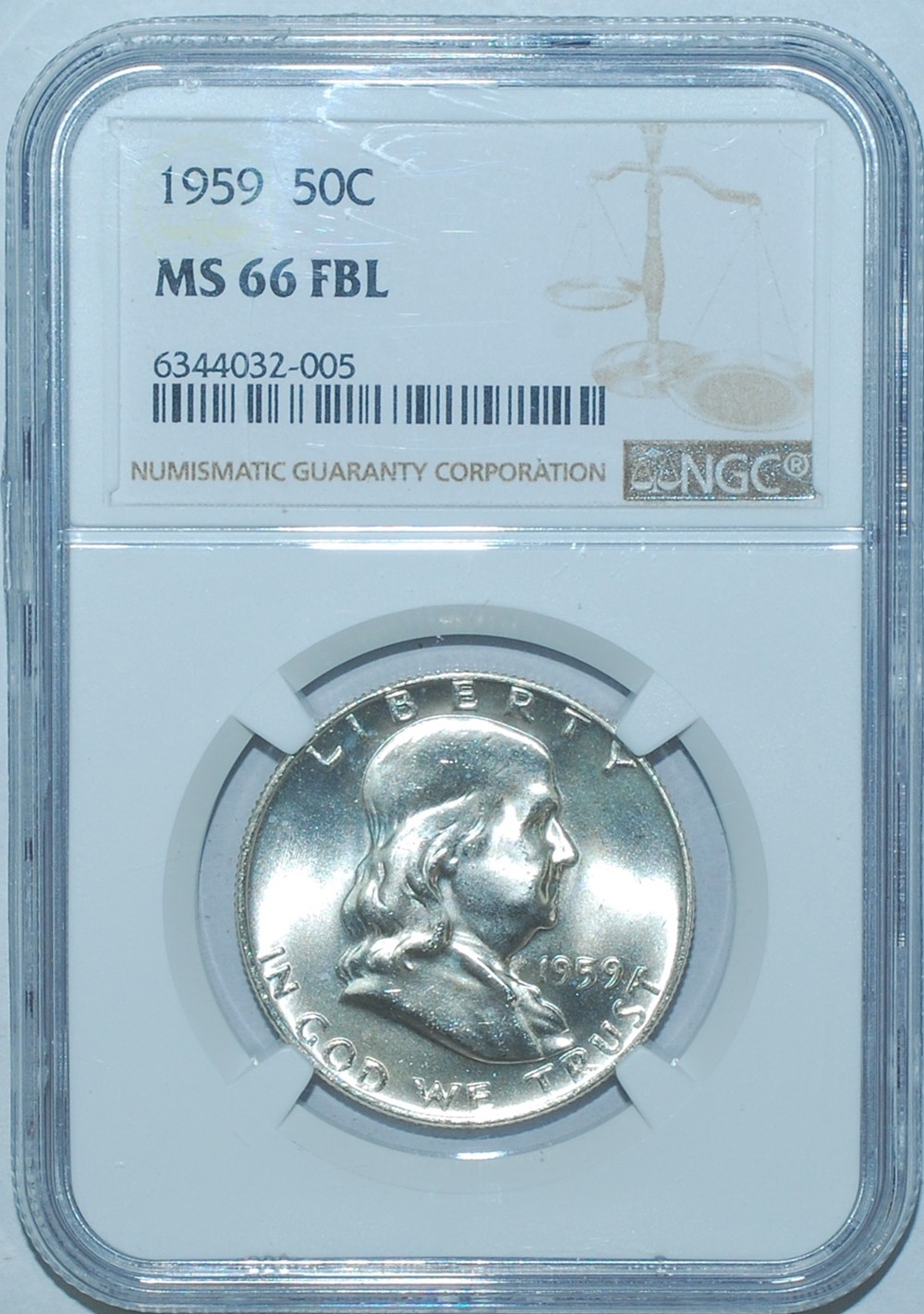 1959 NGC MS66FBL Full Bell Lines Franklin Half Dollar