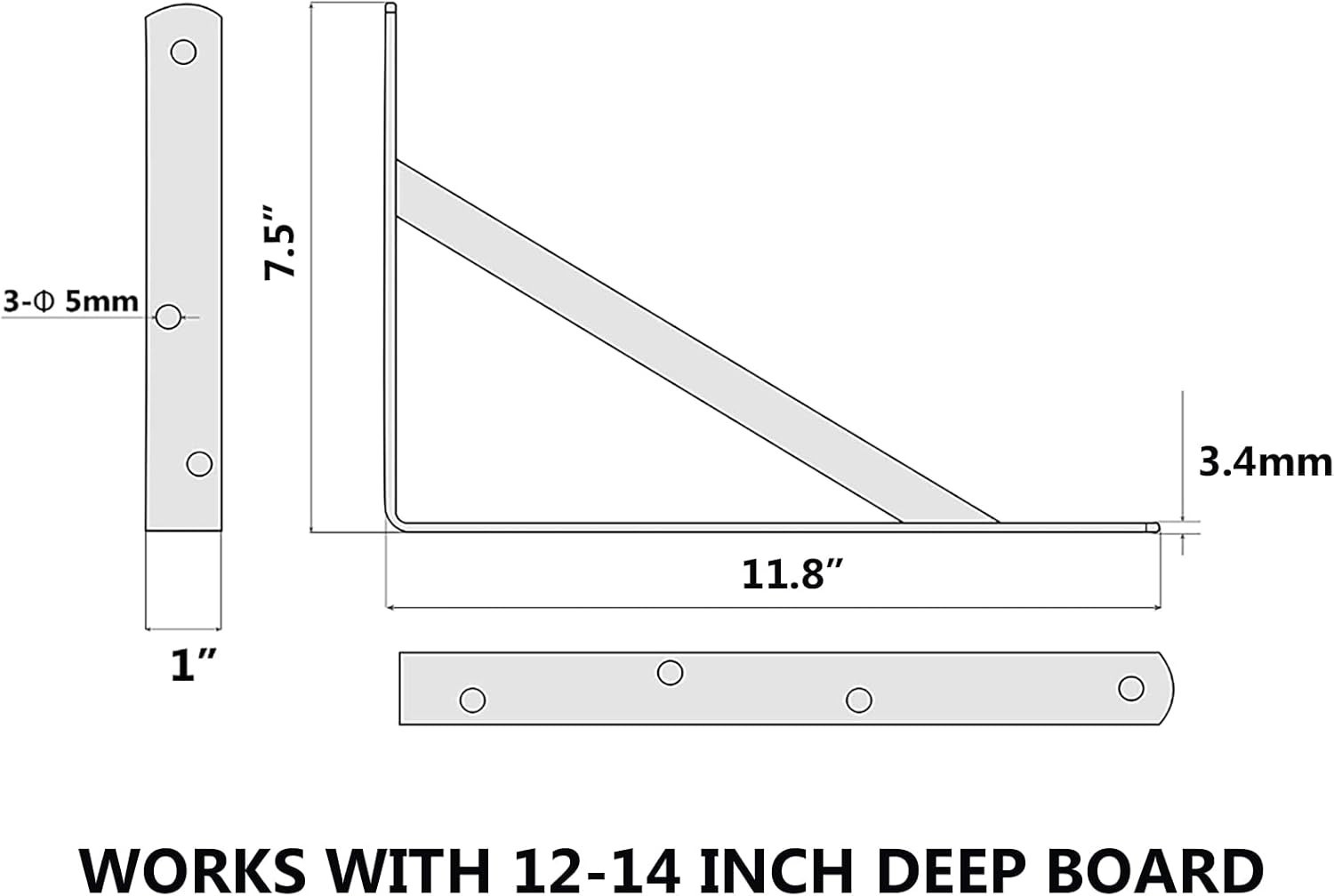 4-Pack 12 Inch Heavy Duty Shelf Brackets, Large Wall Bracket for Garage