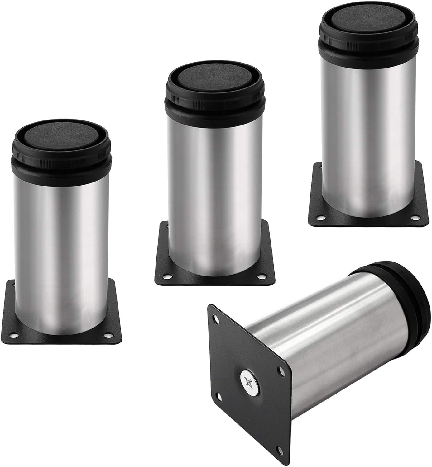 Set of 4 Stainless Steel Furniture Legs 4 Inch, Adjustable round Cabinet Legs 2"