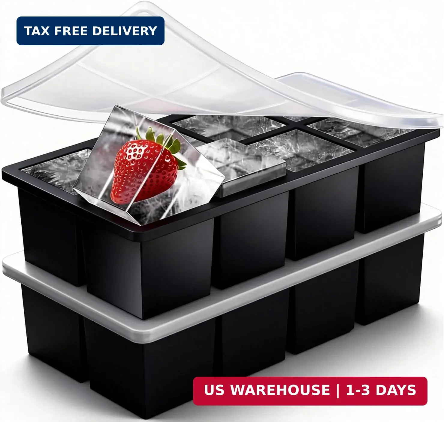 Large Ice Cube Tray 2 Pack, Lxndaser 2 Inch Silicone Ice Cube Molds for Whisky,
