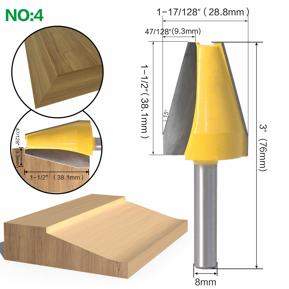 4pcs 8mm Shank Bit Woodworking Cutter Tool Vertical Raised Panel Router Bit Set