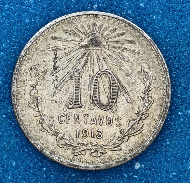 1913 Mexico 10 Centavos - Silver - Low Mintage