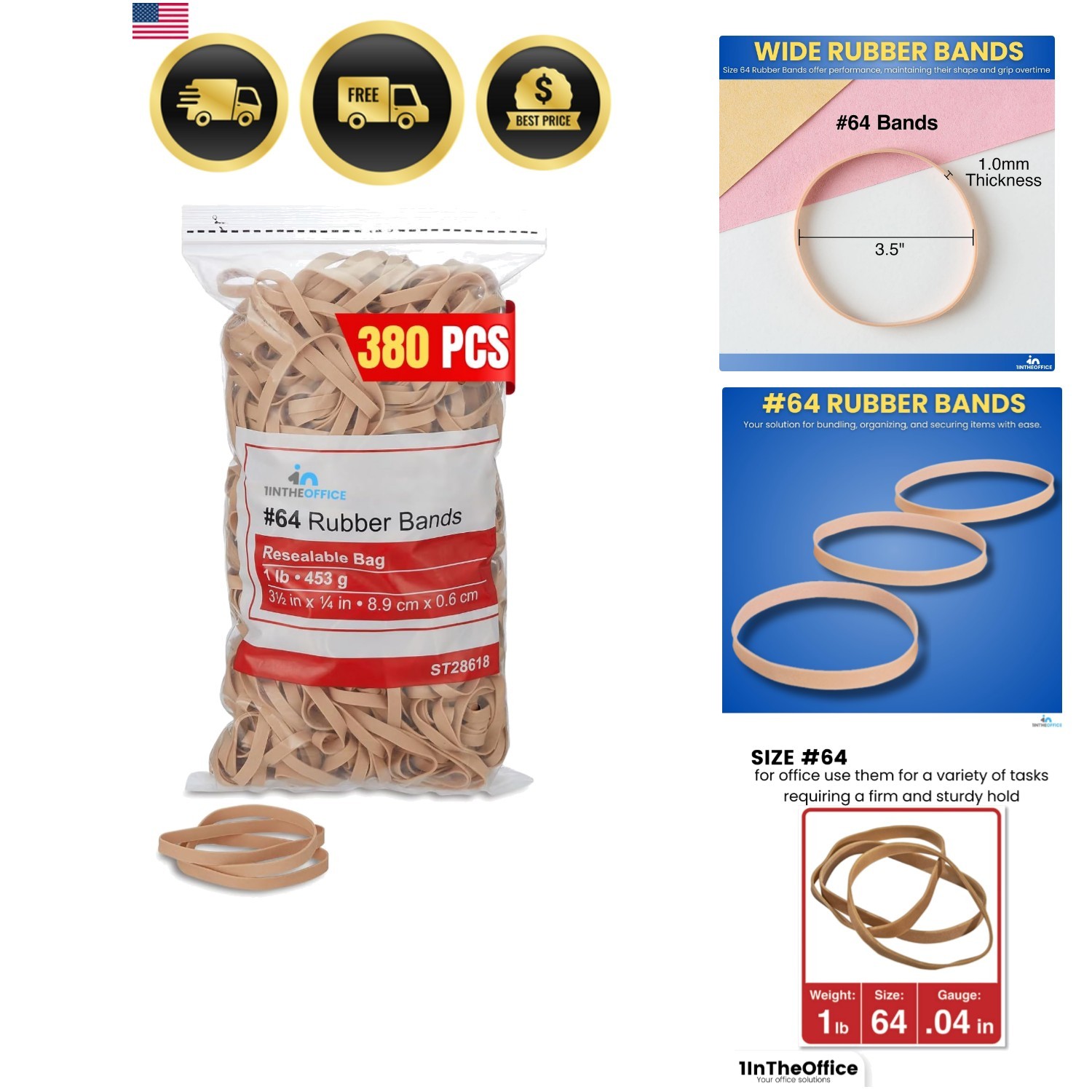 Thick Heavy Duty Rubber Bands, Beige, Size 64, 380 Pack