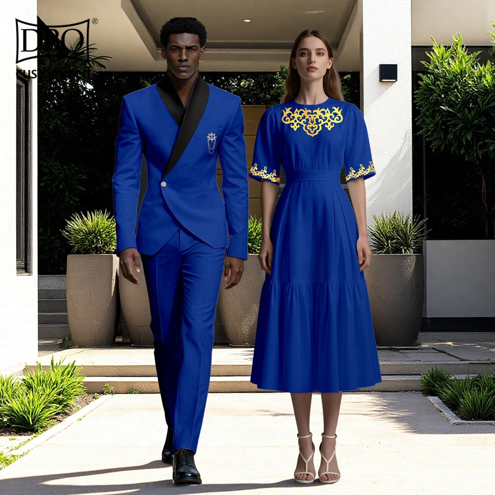 African Couple Wedding Clothes Tailor Made Men's Jacket Pants Set Women Dress