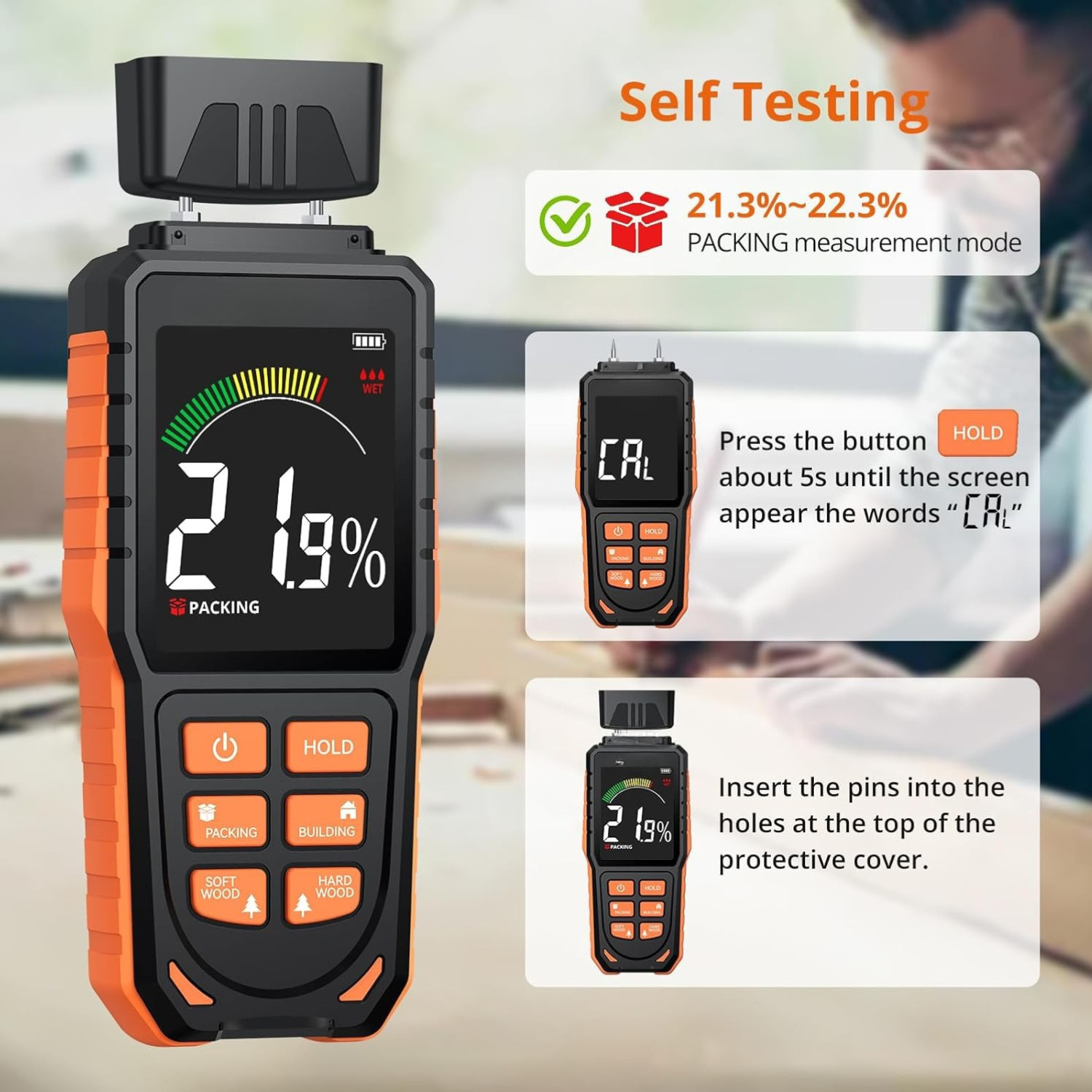Medidor de humedad recargable con pantalla tricolor: Detector de humedad para pa