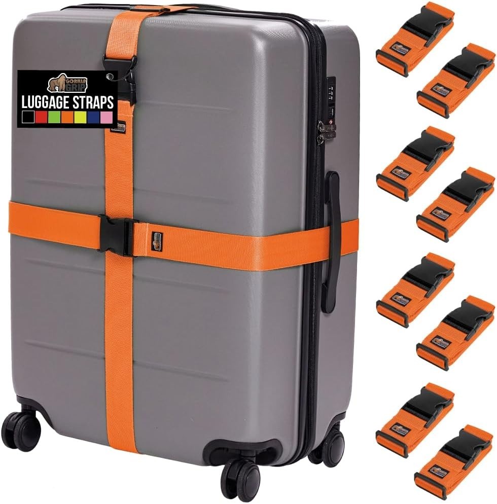 8-Pack Adjustable Luggage Straps Suitcase Travel Belts Orange