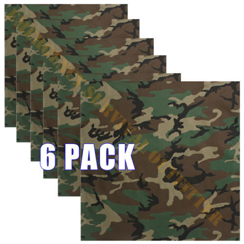 6 Pack Military Woodland Camouflage Bandana Bandanas Bandanna 22 X 22 Inches