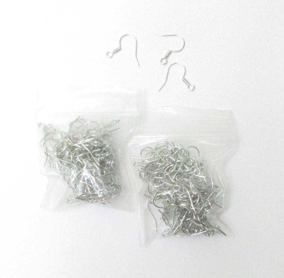 NEW-PLATINUM TONE FISHHOOK EARWIRES-PKG OF 200---(100 PAIR)-GREAT PRICE