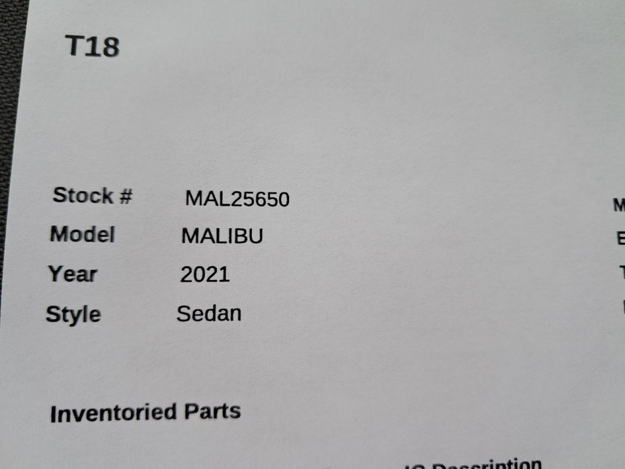 MALIBU 2021 Glove Box 4918024