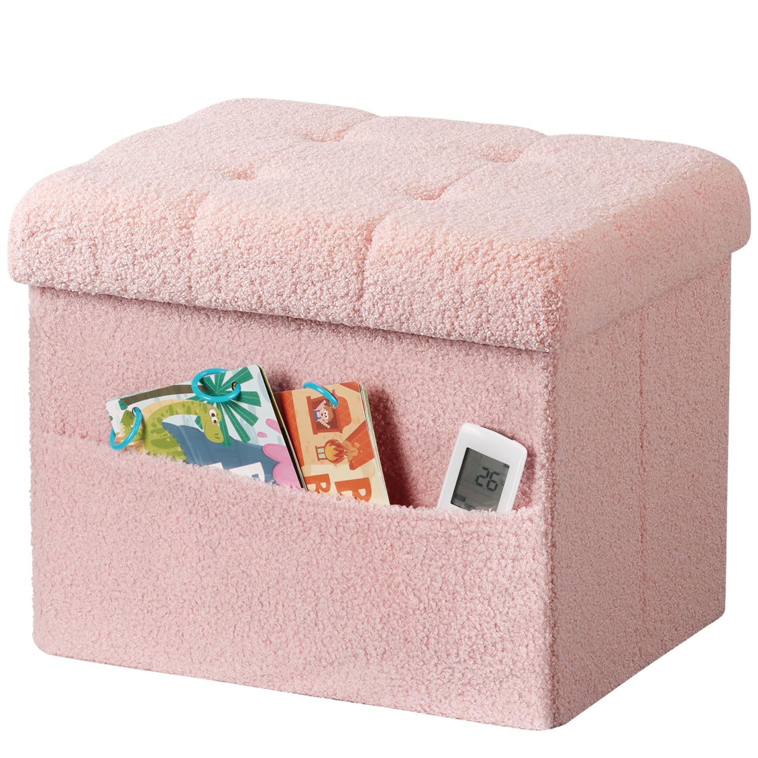 Storage Ottoman Foot Stool,Faux Teddy Tufted Foot Rest, Space Saver Chair wit...