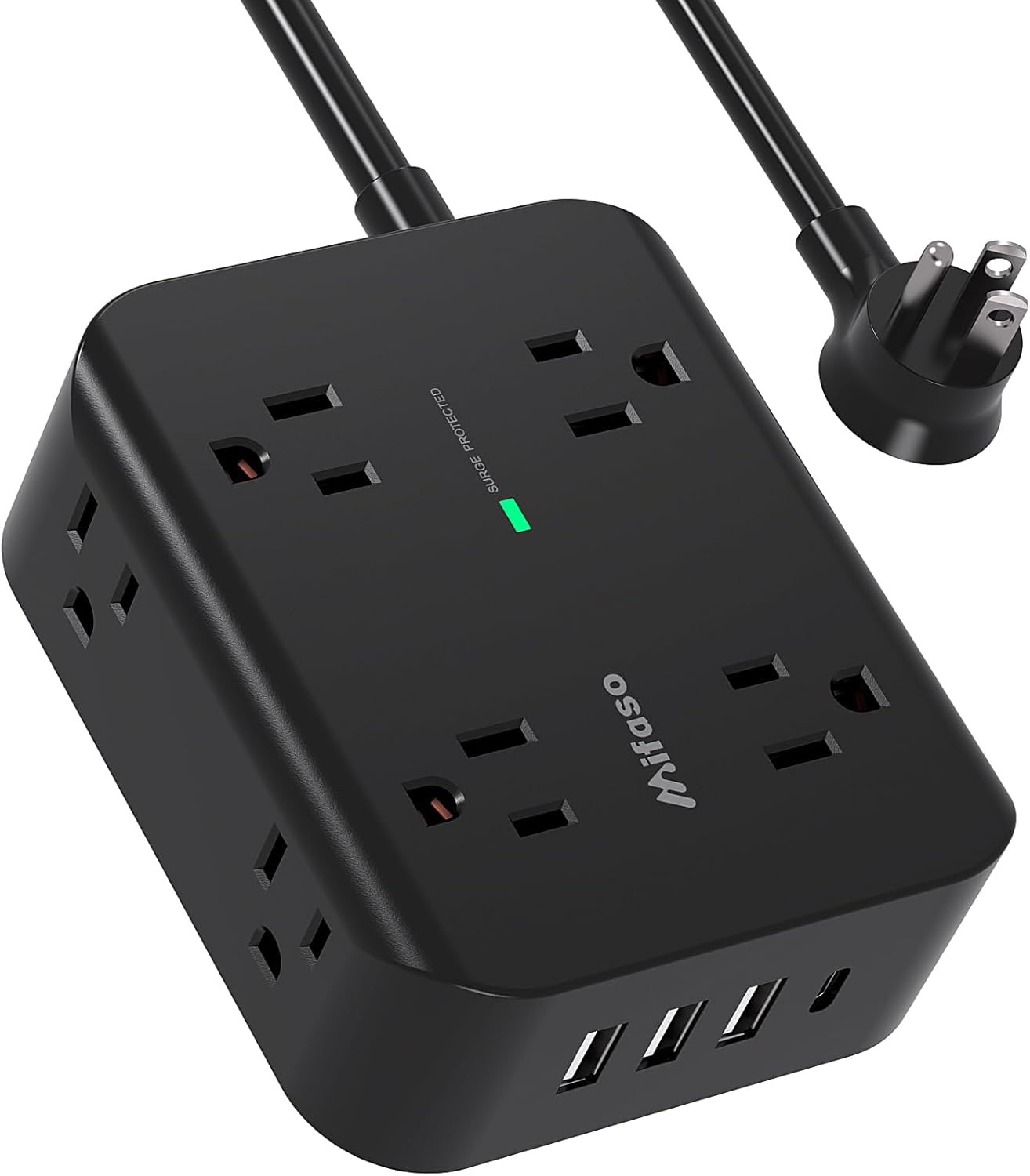 Extension Cord 15FT - 8 Outlets Power Strip Surge Protector with 15 FT, Black