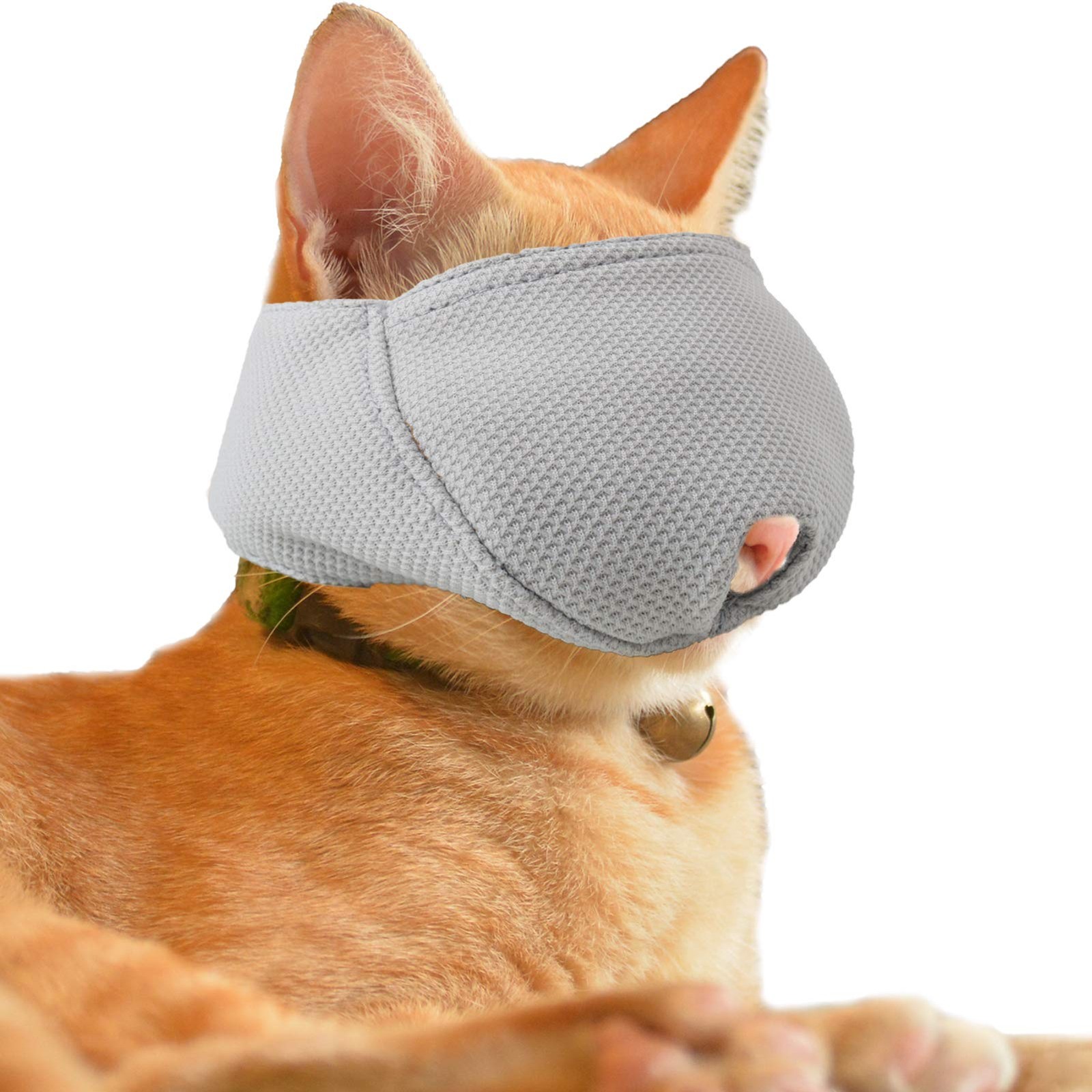 Cat Muzzle Breathable Mesh Mouth Guard Prevent Biting Grooming Grey Size XS