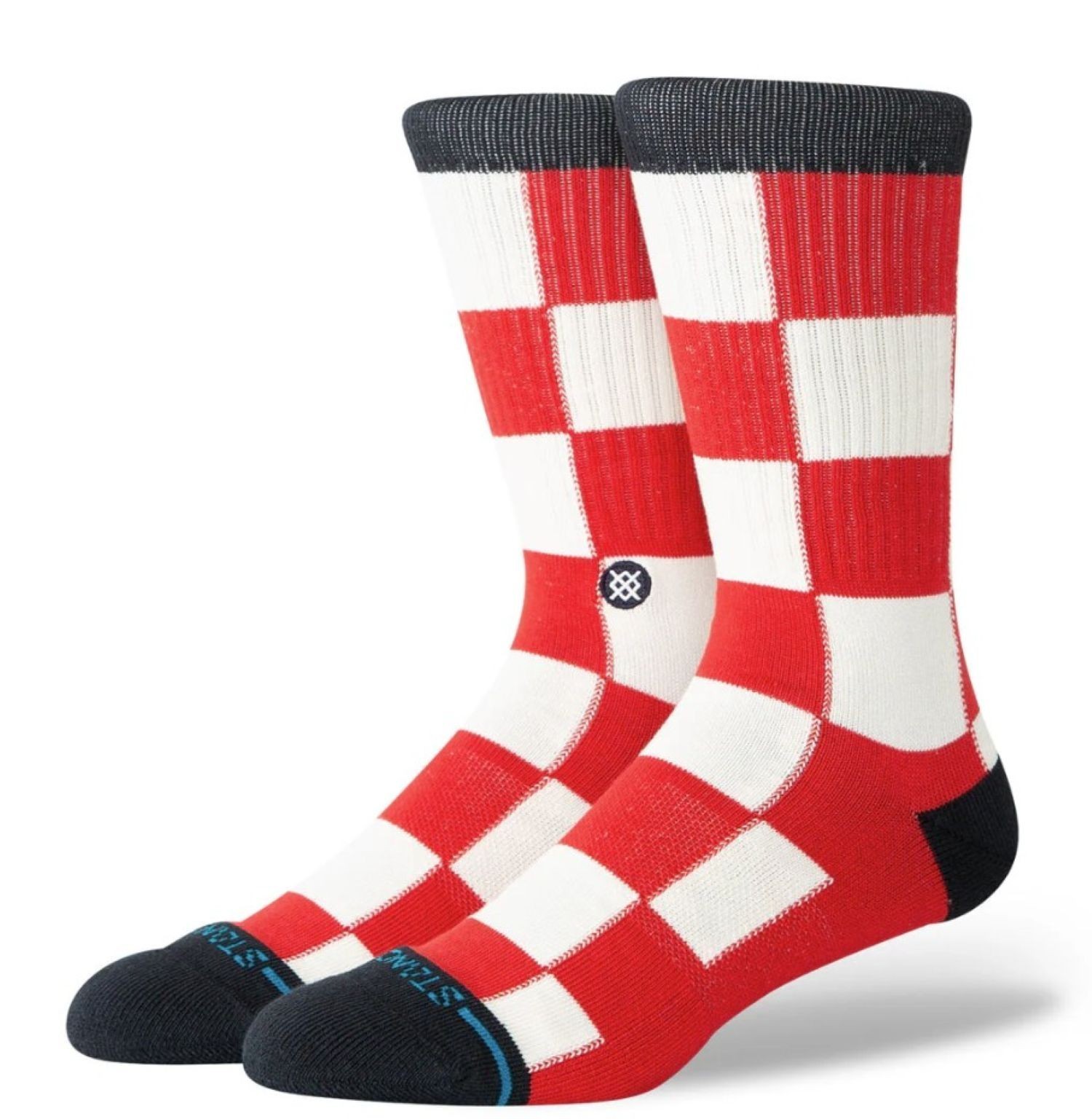 STANCE CHATURANGA CREW SOCKS.NEW RED CHECKED PATTERN ARCH SUPPORT CUSHION W26