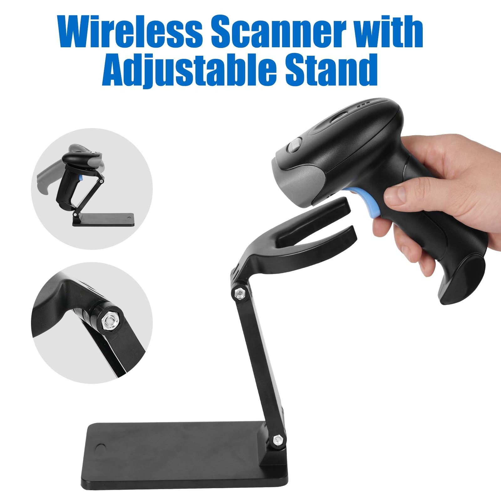 QR Code Scanner Foldable Stand 1D 2D 2.4G Wireless USB Wired Handheld CMOS