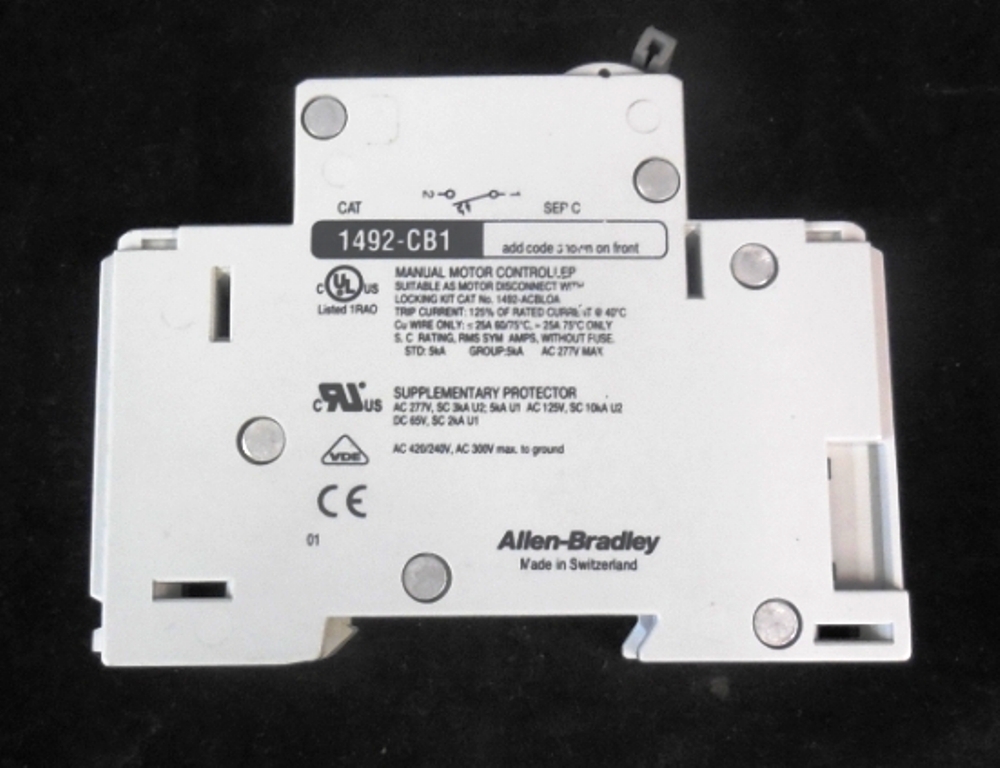 ALLEN BRADLEY MANUAL MOTOR CONTROLLER,  1492-CB1, SERIES C, 15 A, 3HP, 1PH, G150
