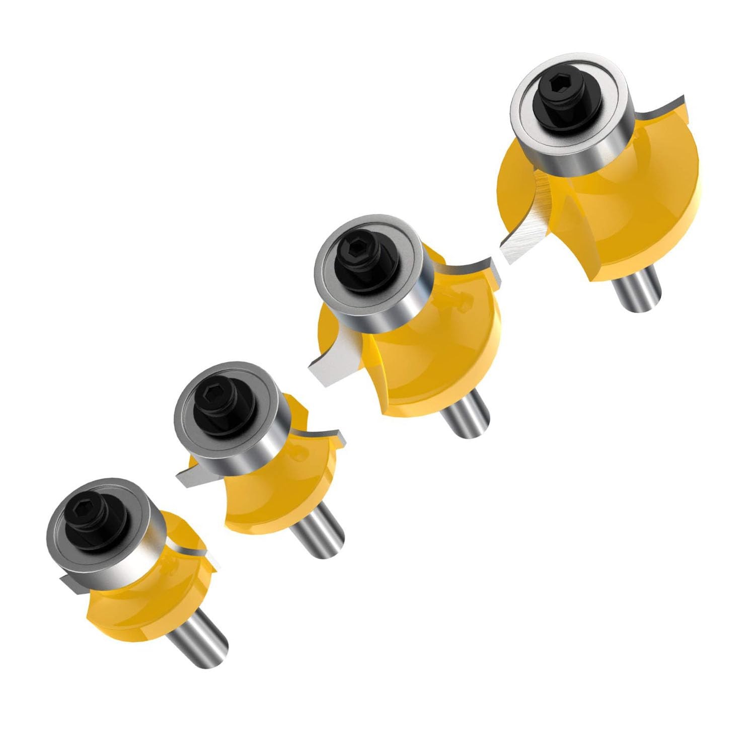 Roundover Router Bit Set 4pcs 1/4" Shank Radius 1/8" 1/4" 3/16" 5/16" - Bea