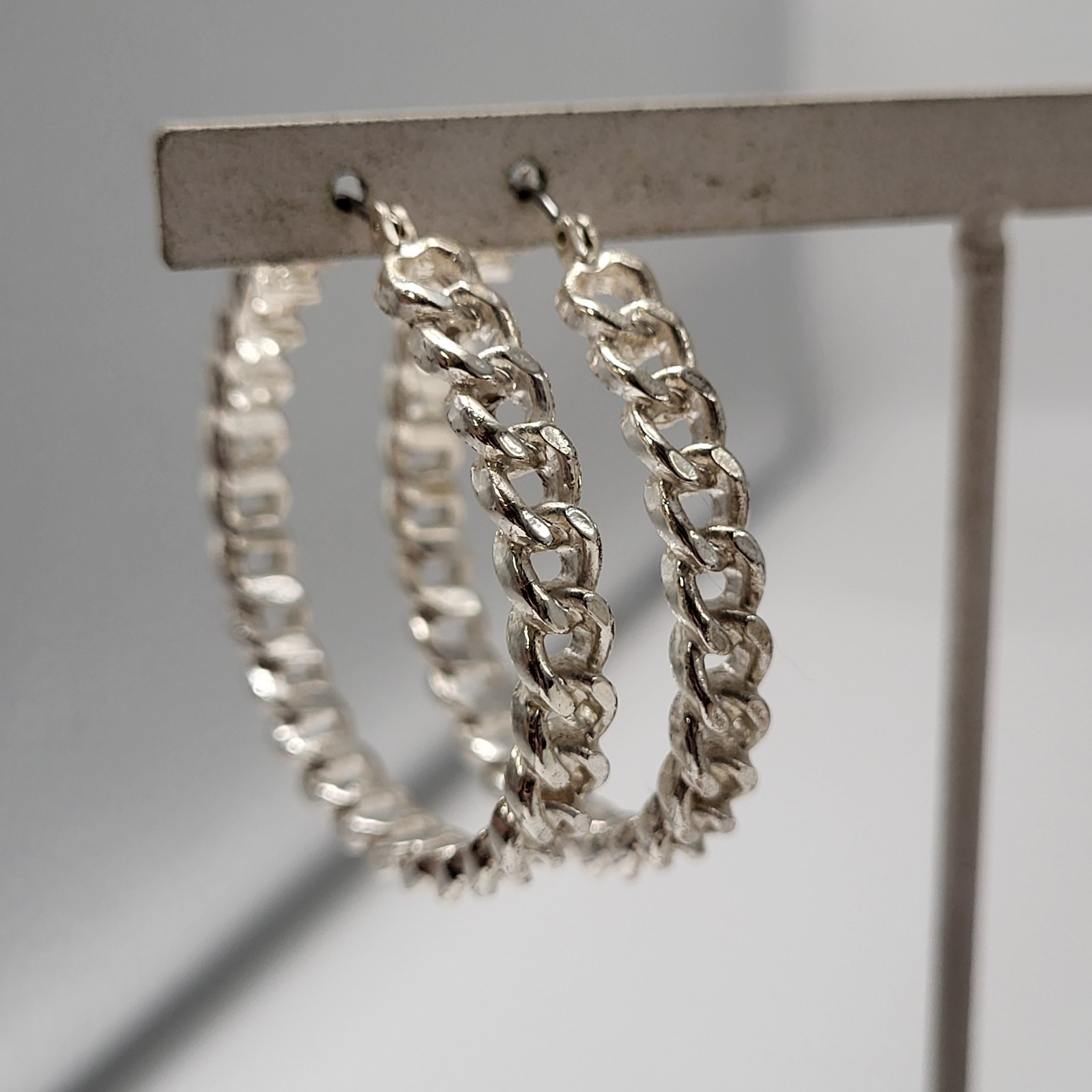 Fab Curb Chain Silver Plated Hoop Earrings pierced Club Sexy