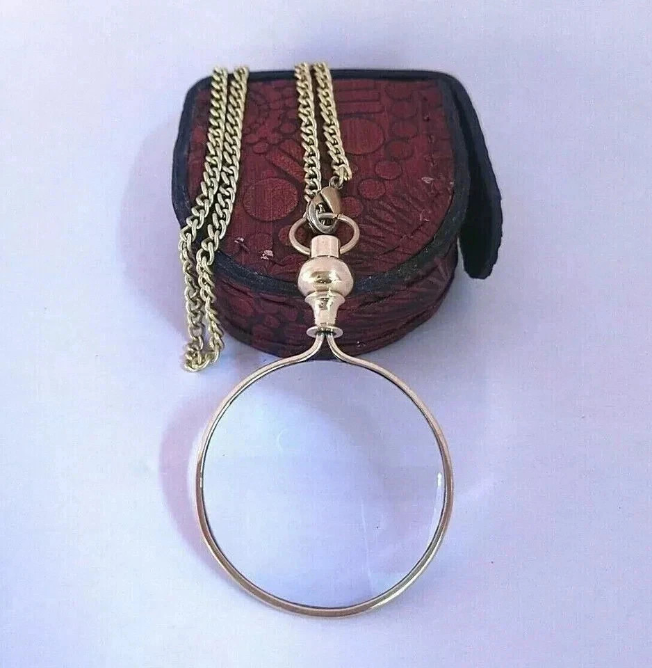 "Handcrafted Vintage Brass Magnifying Glass Pendant Necklace"