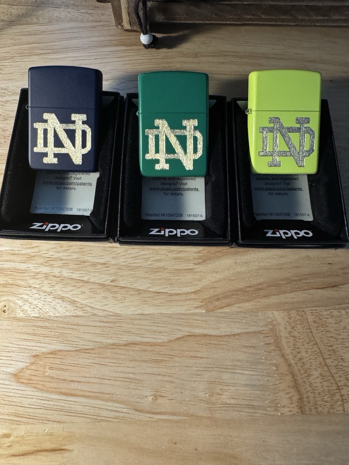 3-Notre Dame Logo Zippo Lighters(blue,green Yellow)