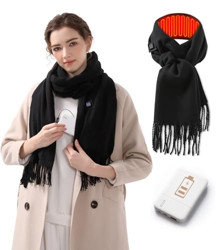 Rechargeable Heated Scarf for Women Men with 5000mAh Power Bank, 13-Hour Black