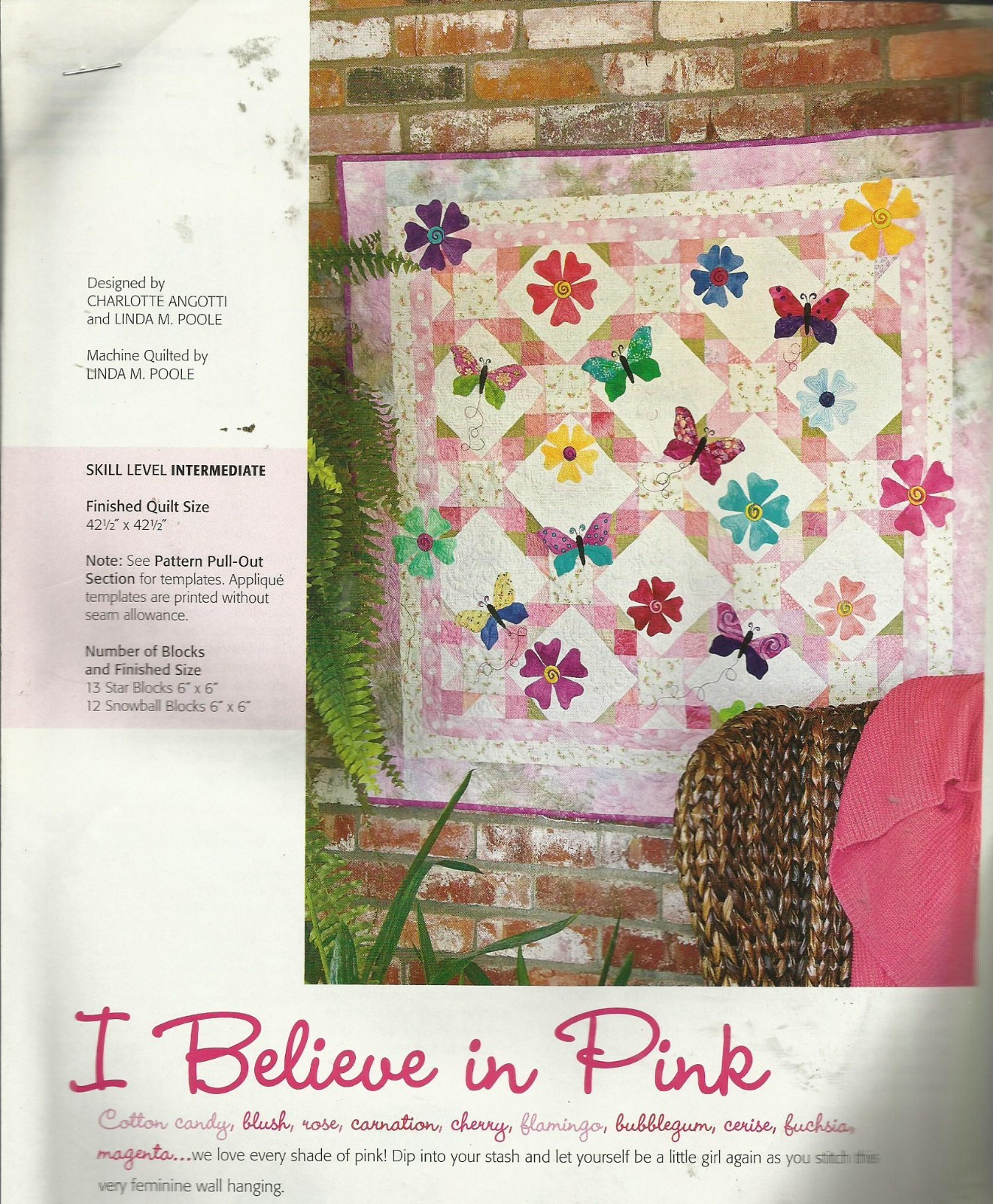 E0125  I BELIEVE IN PINK WALLHANGING QUILT  PATTERN/INSTRUCTIONS