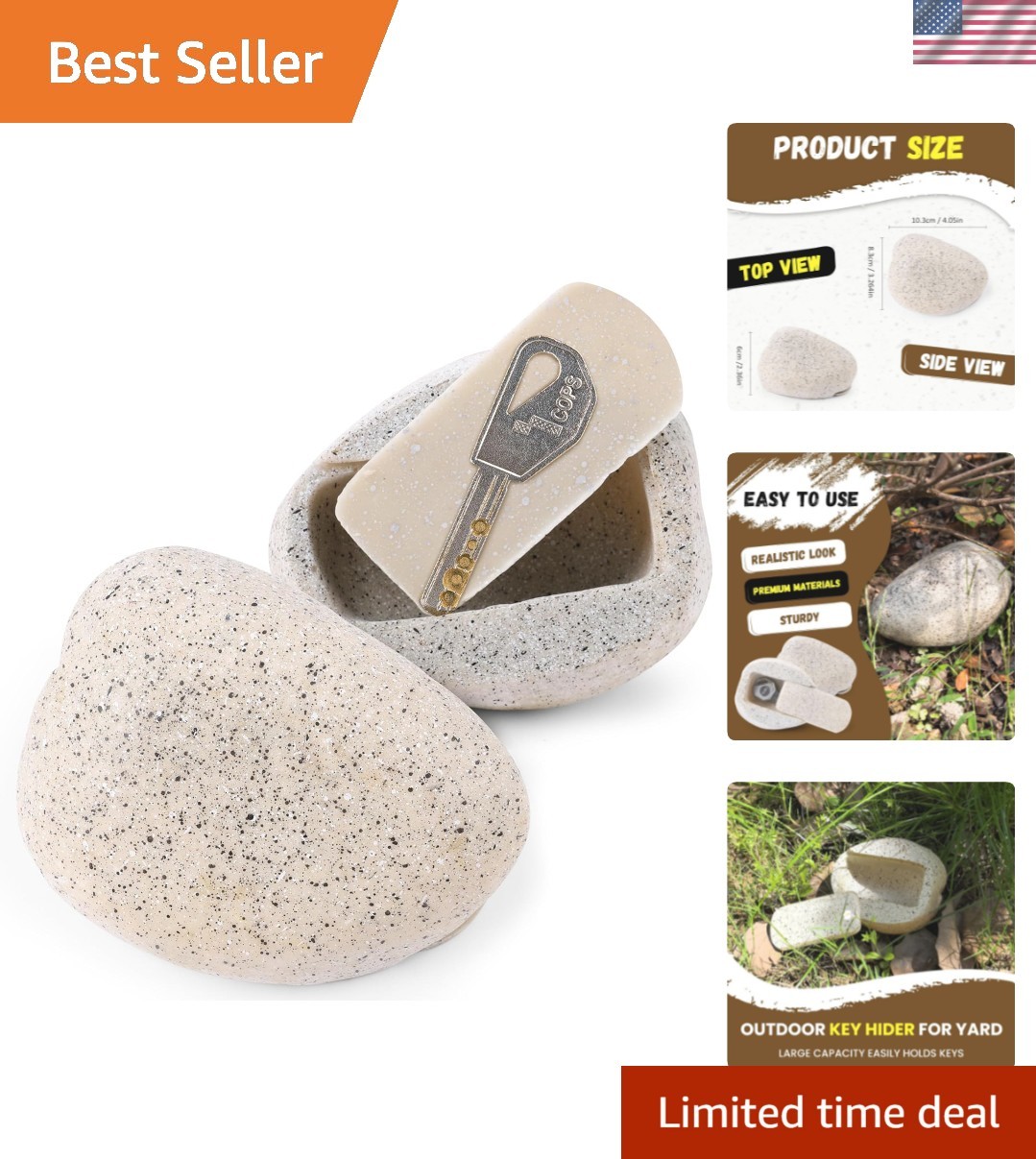 Fake Rock Key Hider Safe for Outdoor Garden or Yard, Large Size Fake Stone Hi...