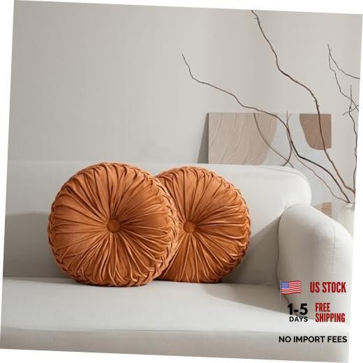 Set of 2 Decorative Round Pleated Throw 2 Count (14.5 Inch Diameter) Rust