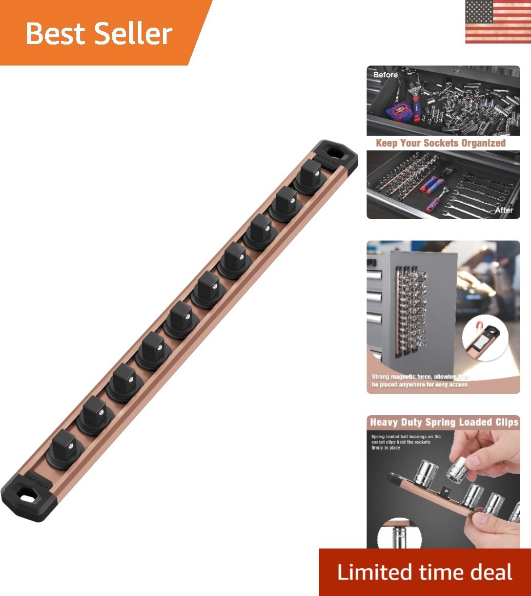 3/8-Inch Drive Magnetic Tool Organizer with Durable Clips for Ultimate Storage