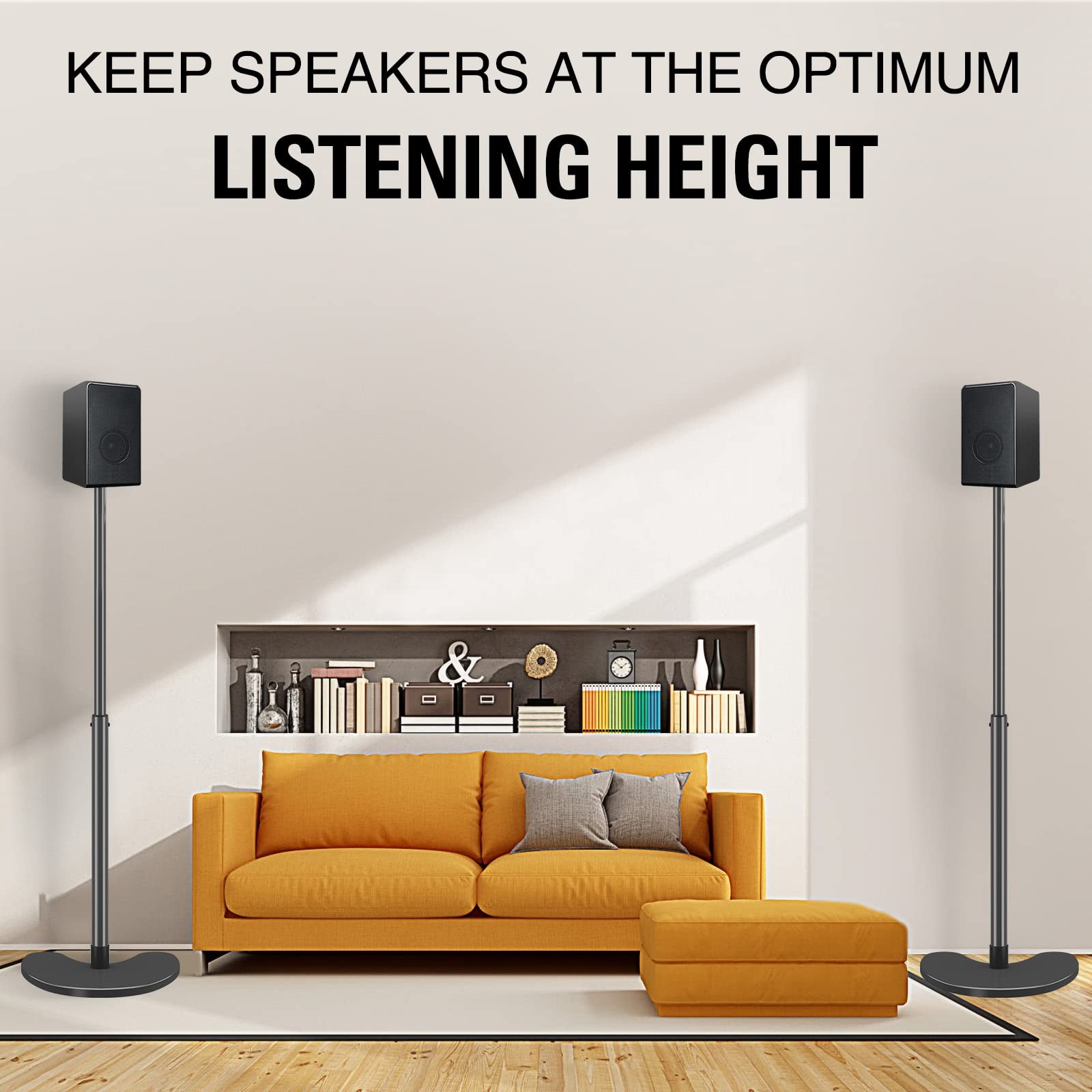 Speaker Stands Pair, Max 39" Height Adjustable, Heavy Duty Base, 11 lbs Capac...