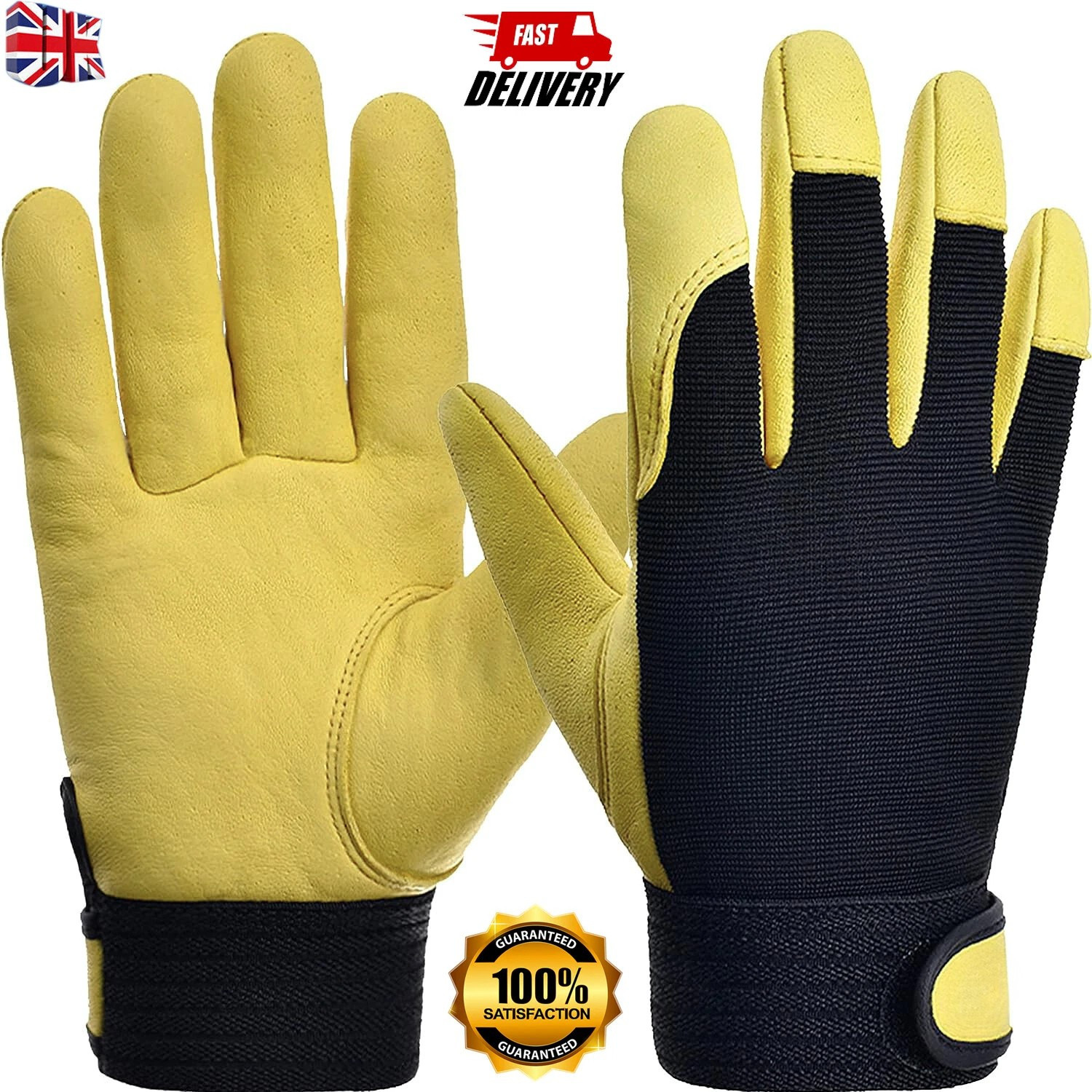 Leather Work Gloves Gardening Thorn Proof Builders Grip Hand Protection Safety