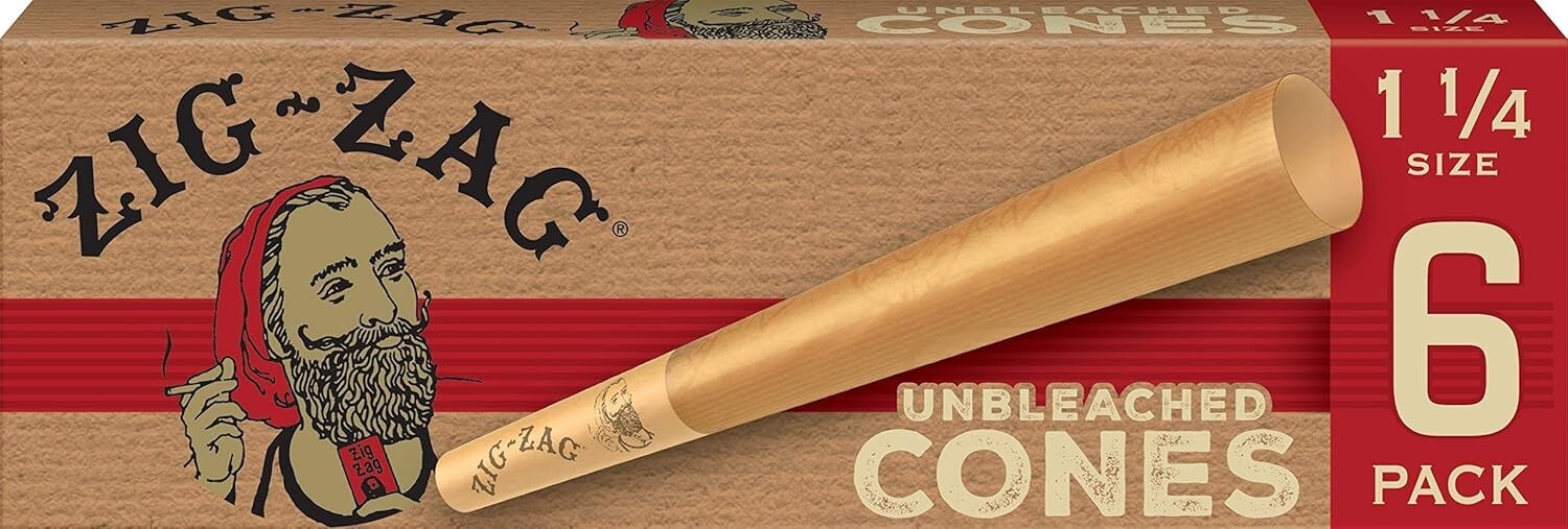 ZIG-ZAG Pre Rolled Cones Unbleached 1 1/4 Size (24-Pack) 6 Cones Per Pack