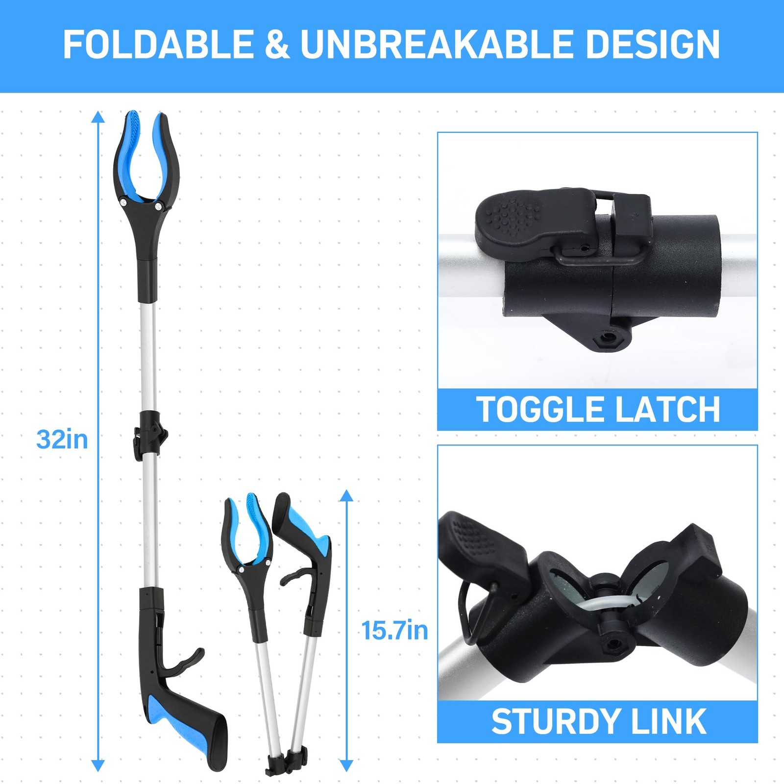 32" Grabber Reacher Tool – 3 Pack Foldable Reacher Grabber Pickup Tools for S...