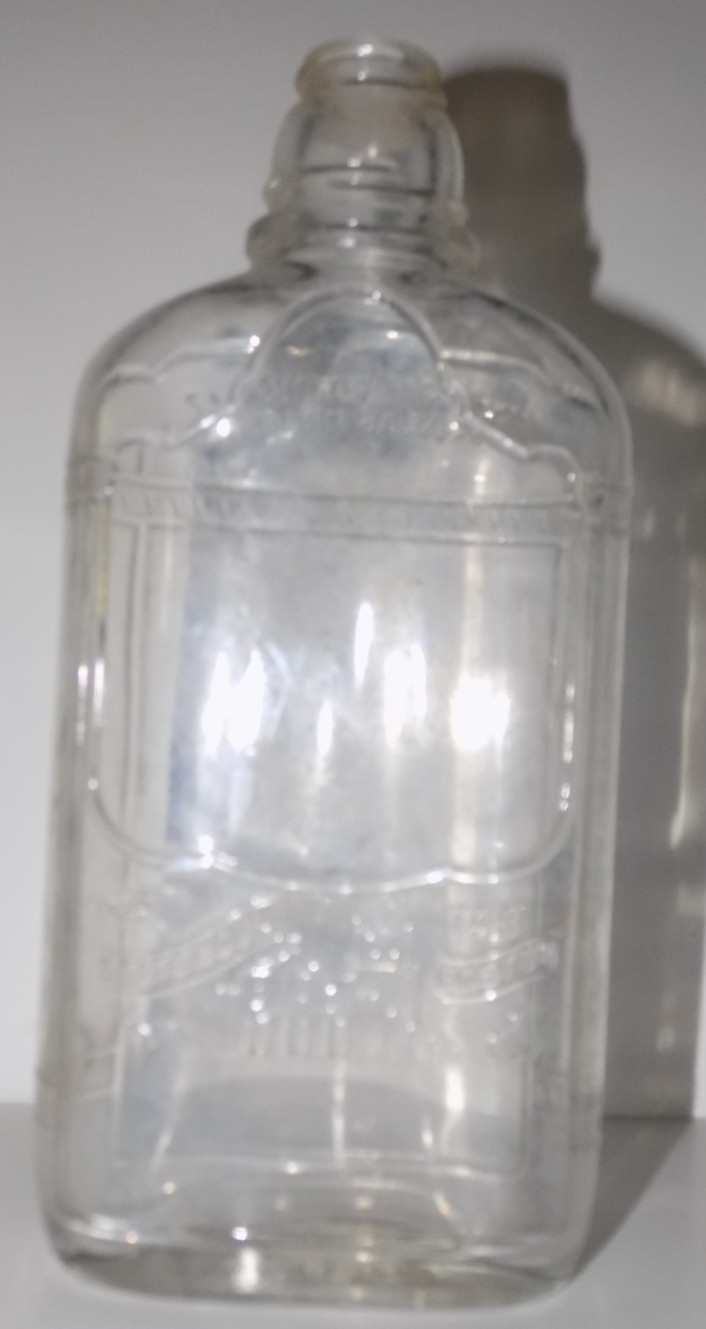 OLD STATE HOUSE BOSTON 1748 EMBOSSED CLEAR LIQUOR BOTTLE - FEDERAL LAW PROHIBITS