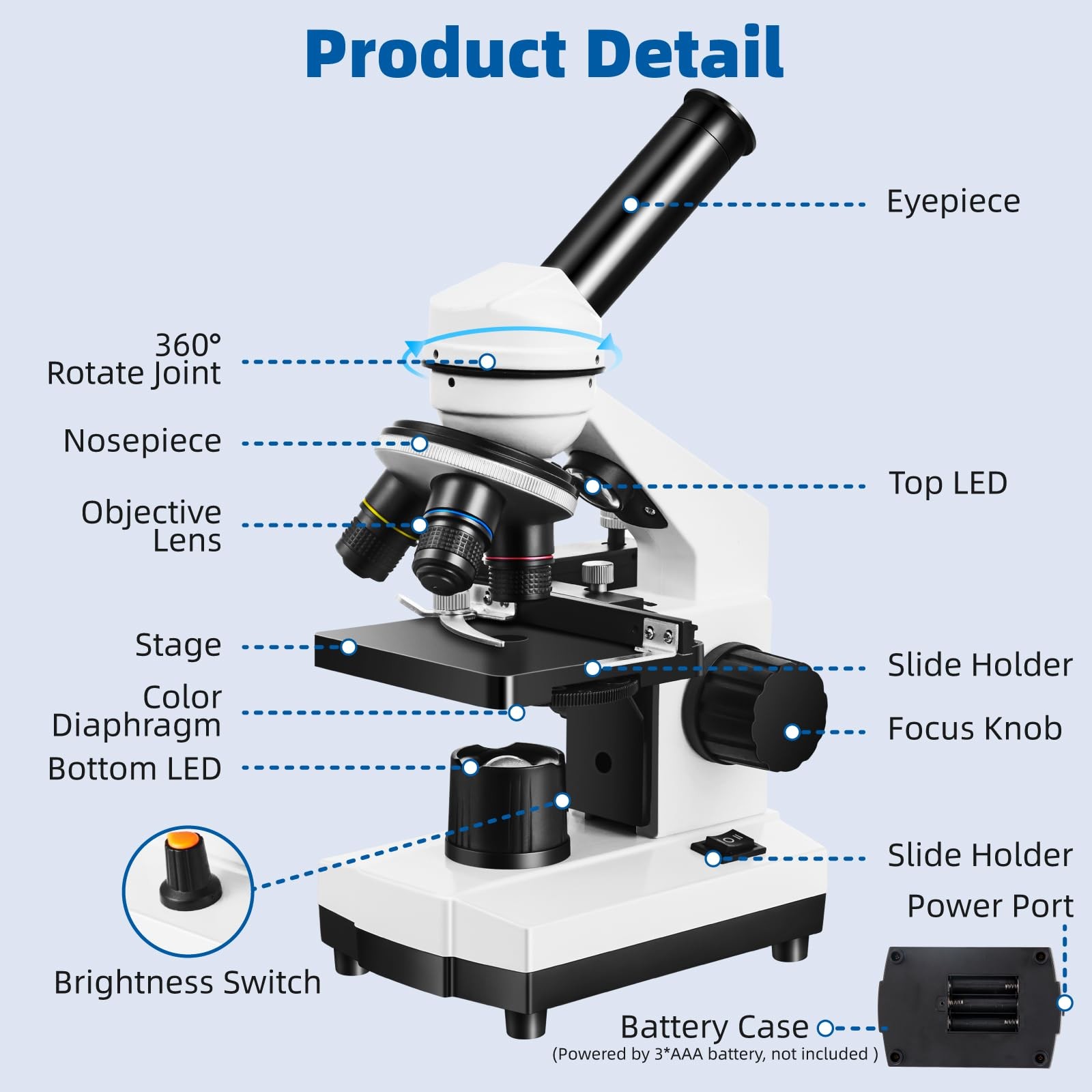 Microscope for Adults Kids,40X-2000X Monocular Microscope Kit for Home School...