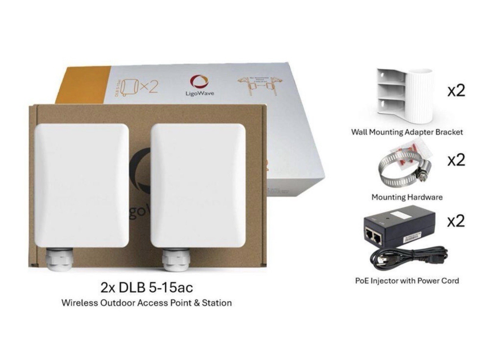 LigoWave Plug-and-Play Wireless Bridge Kit, Preconfigured  # DLB-5-15AC-WBKR