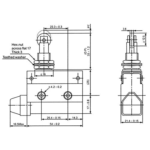 Horizontal limit switch TZ-7311 momentray parallel roller plunger actuator AC